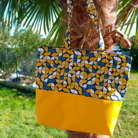 Sac cabas simili et tissu - Twist jaune