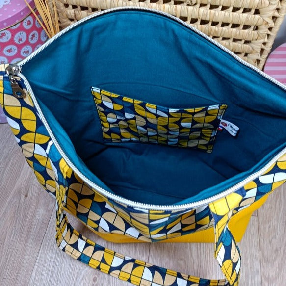 Sac cabas simili et tissu - Twist jaune