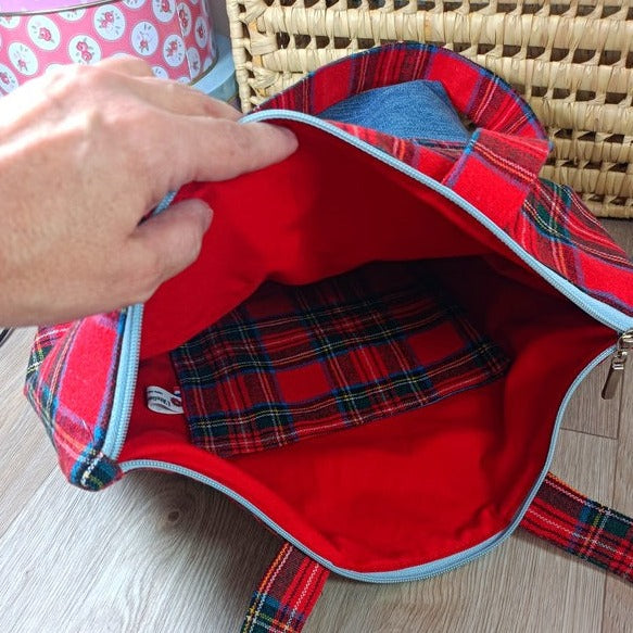 Sac cabas zippé - Ecossais & Jeans - upcycling