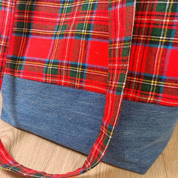 Sac cabas zippé - Ecossais & Jeans - upcycling