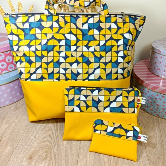 Sac cabas simili et tissu - Twist jaune
