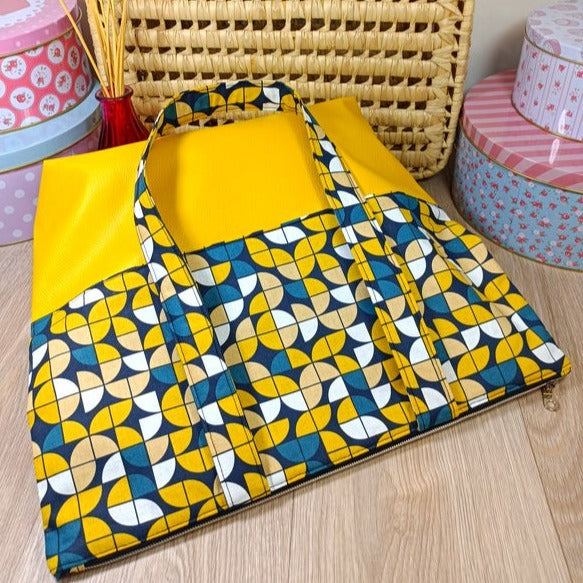 Sac cabas simili et tissu - Twist jaune