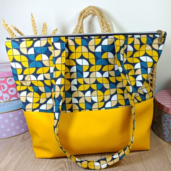 Sac cabas simili et tissu - Twist jaune