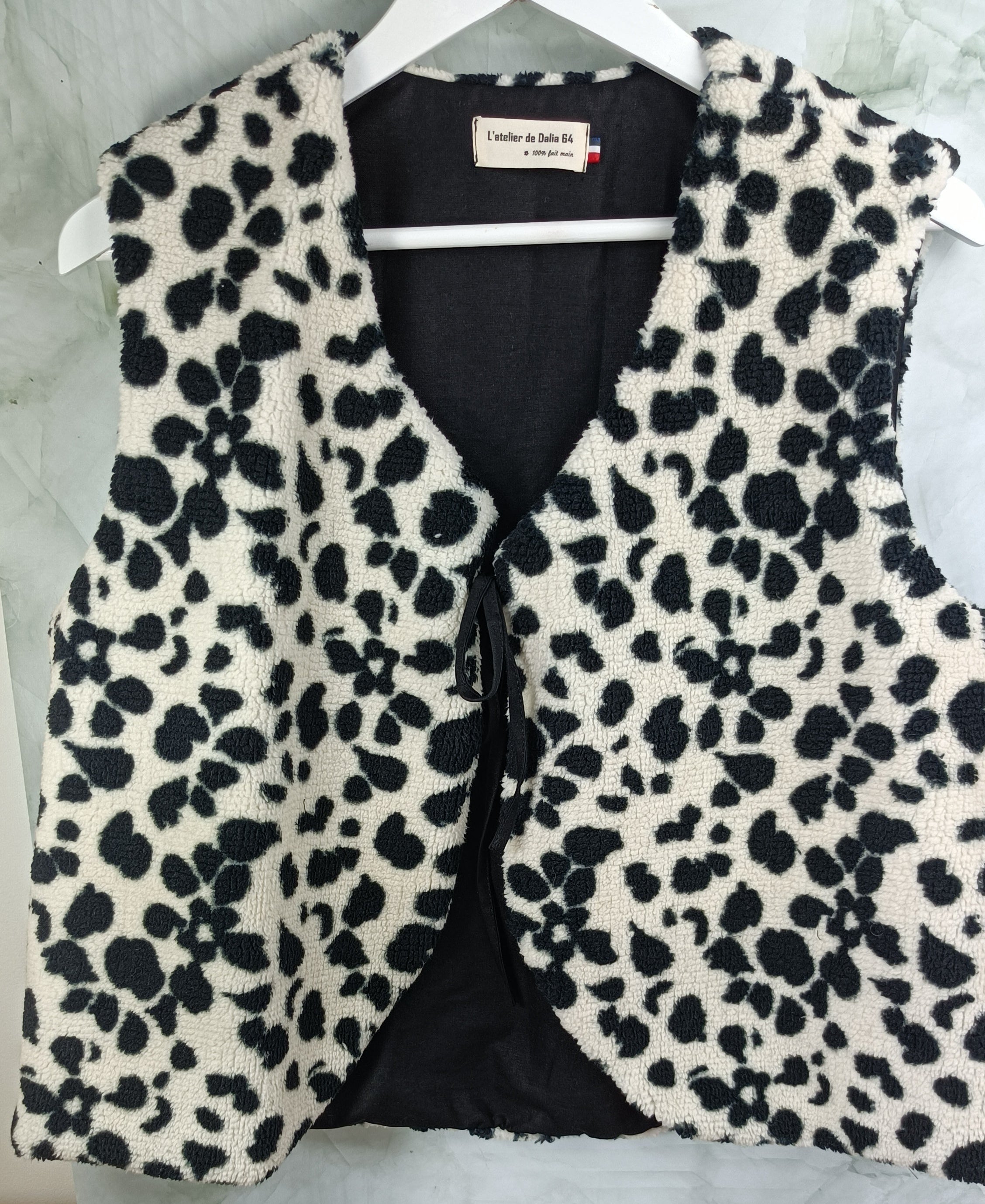 Gilet berger adultes sherpa noir et blanc tissu intérieur noir 