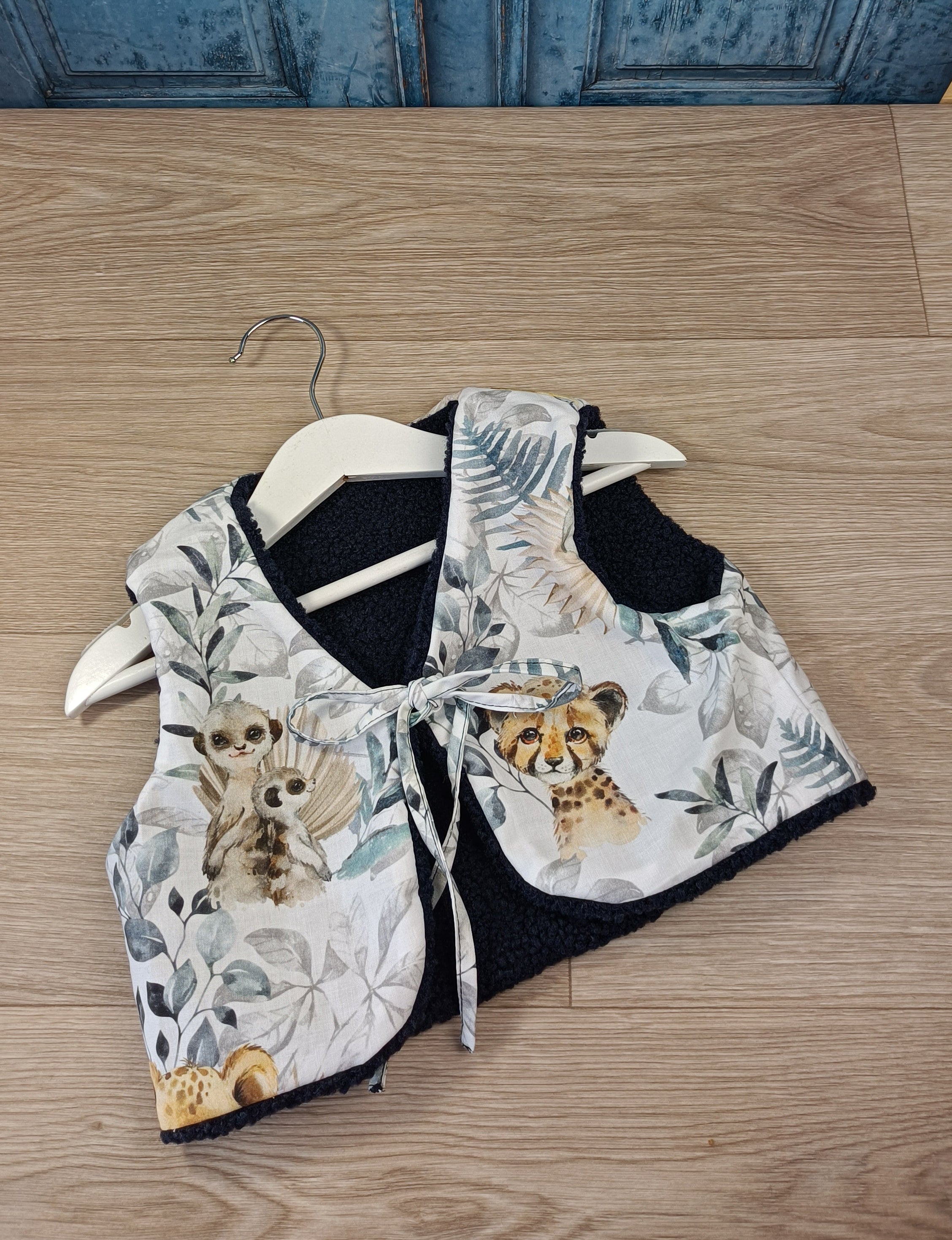 Gilet berger enfant tropicale bleu