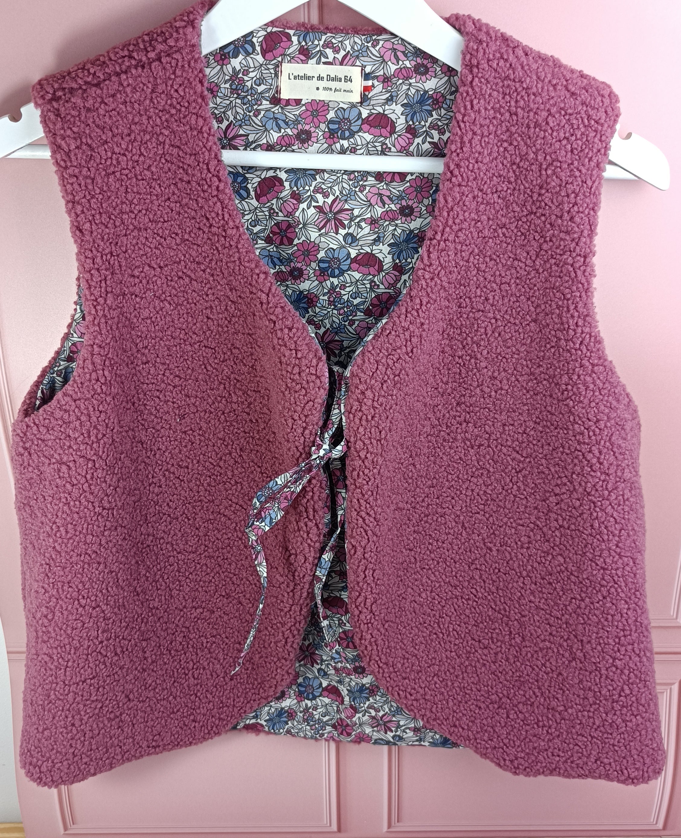 Gilet berger femme sherpa vieux rose tissus intérieur imprimé fleur  