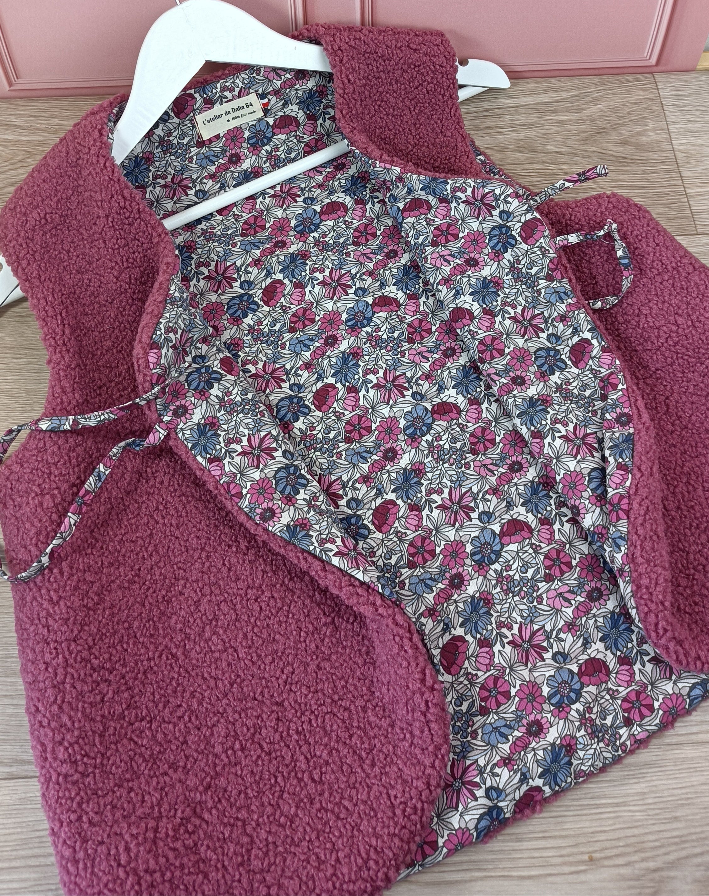 Gilet berger femme sherpa vieux rose tissus intérieur imprimé fleur  
