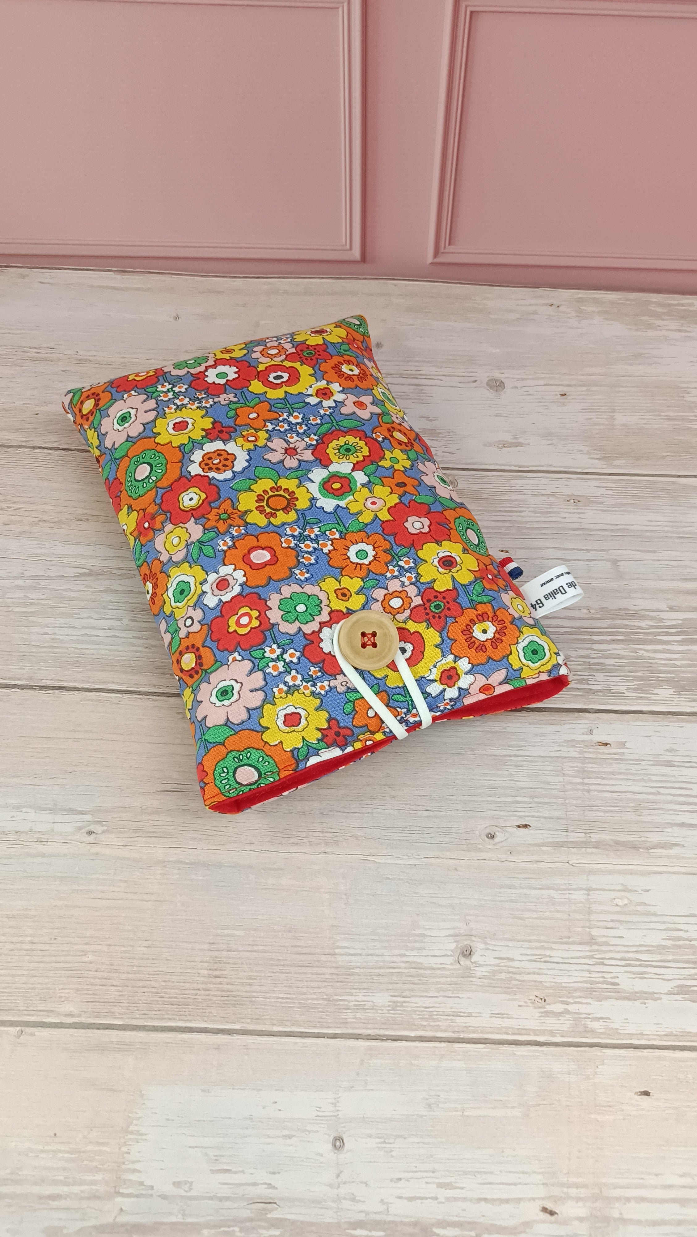 Pochette livre molletonnée - Fleurs rétro bleu