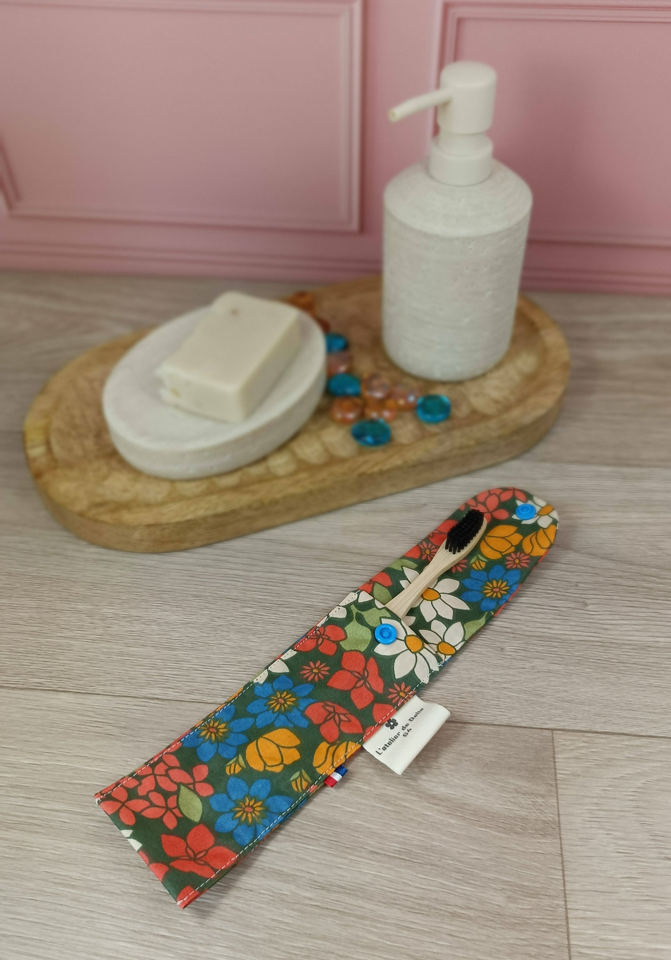 Étuis à brosses à dent et pochettes à savon lavables -  Fleurs oranges