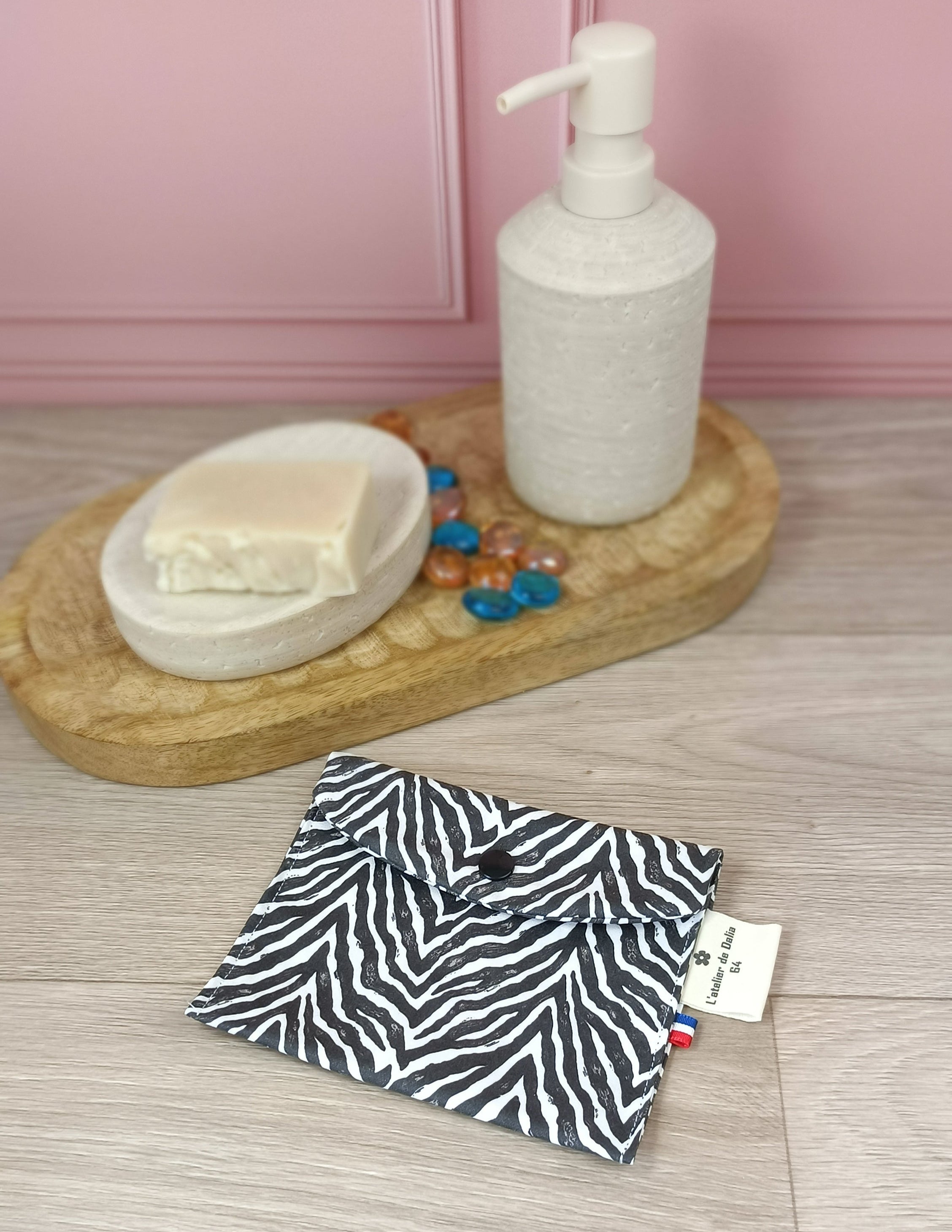Étuis à brosses à dent et pochettes à savon lavables -  motif zèbre