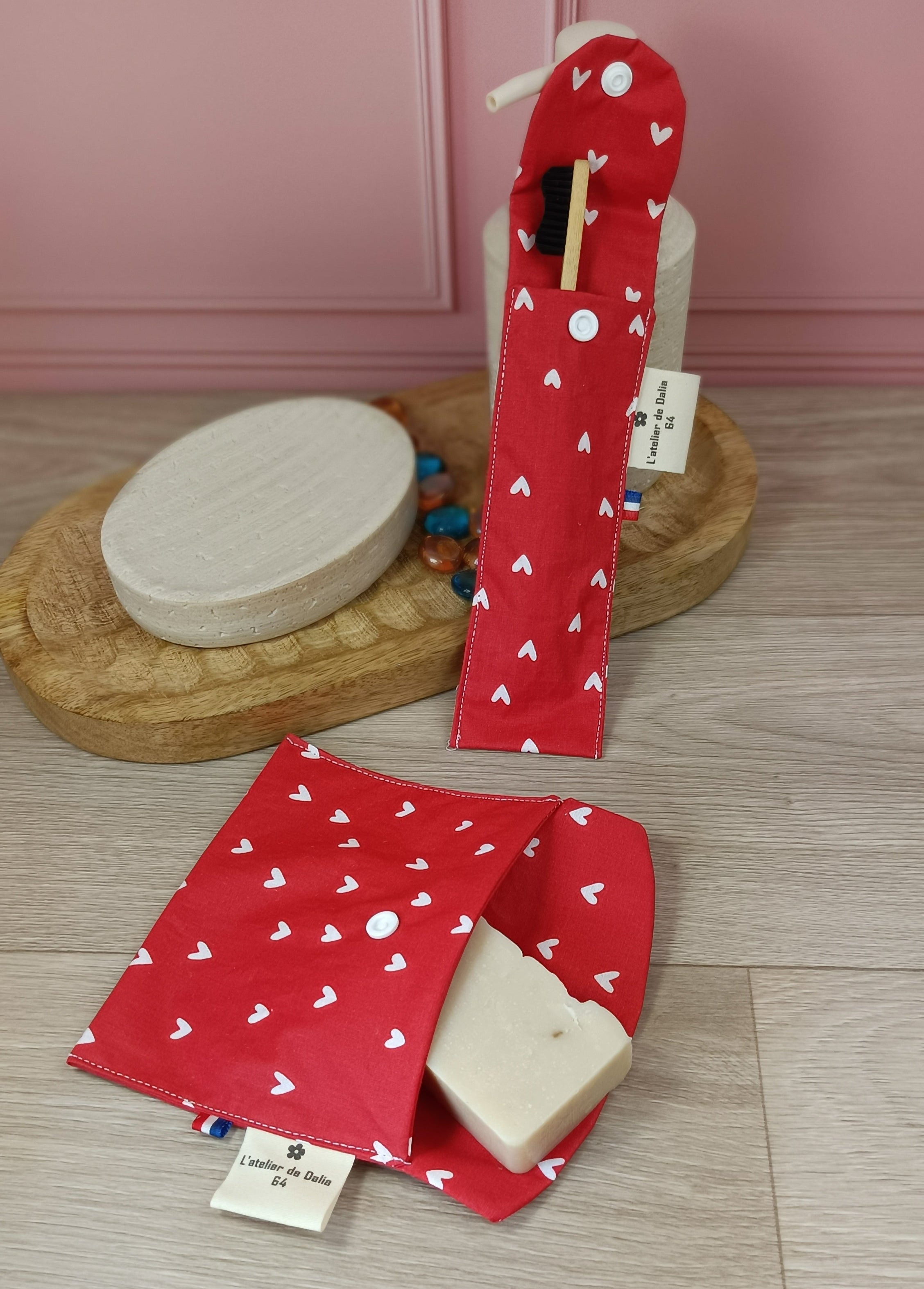 Étuis à brosses à dent et pochettes à savon lavables - Cœur