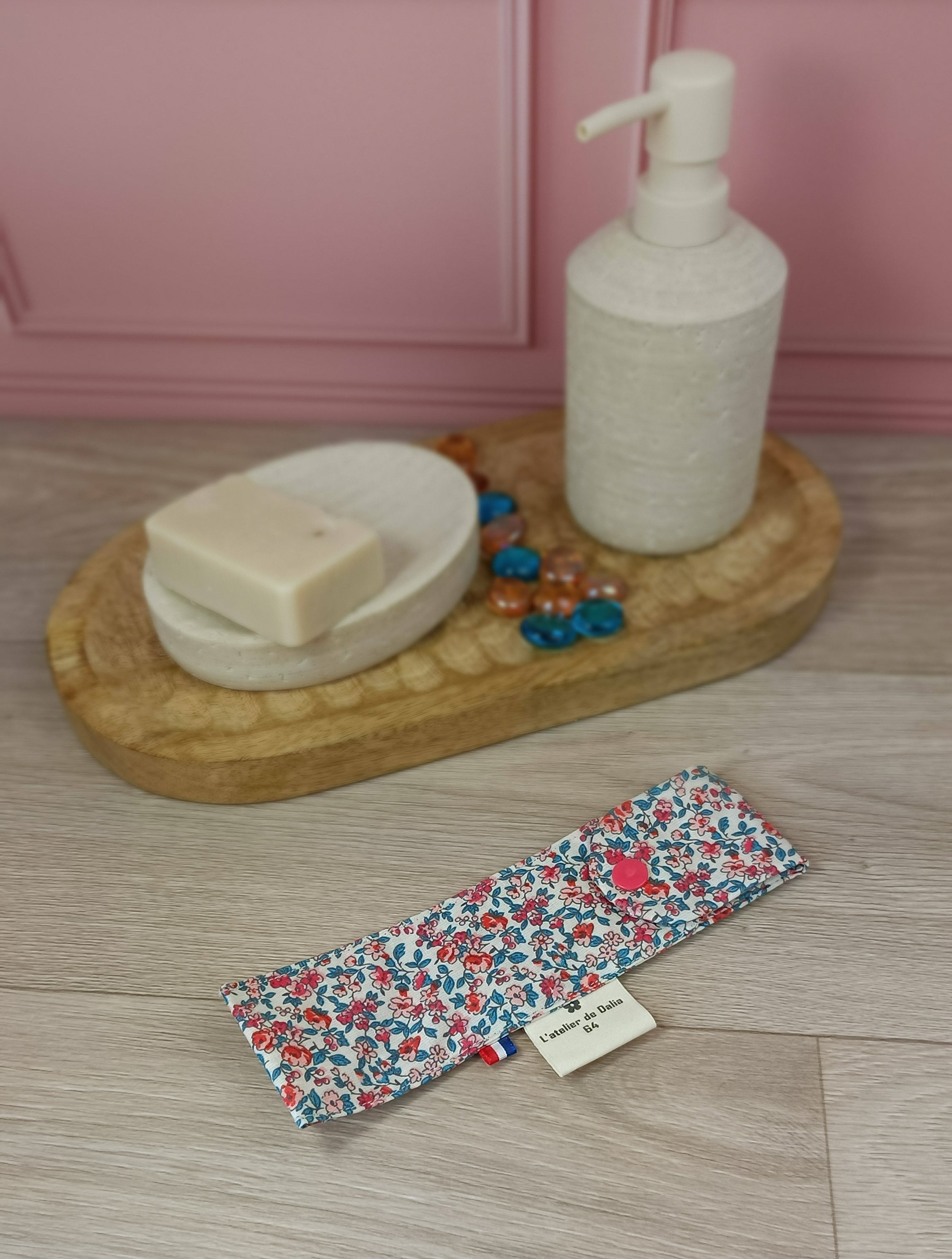 Étuis à brosses à dent et pochettes à savon lavables - Léonie rose