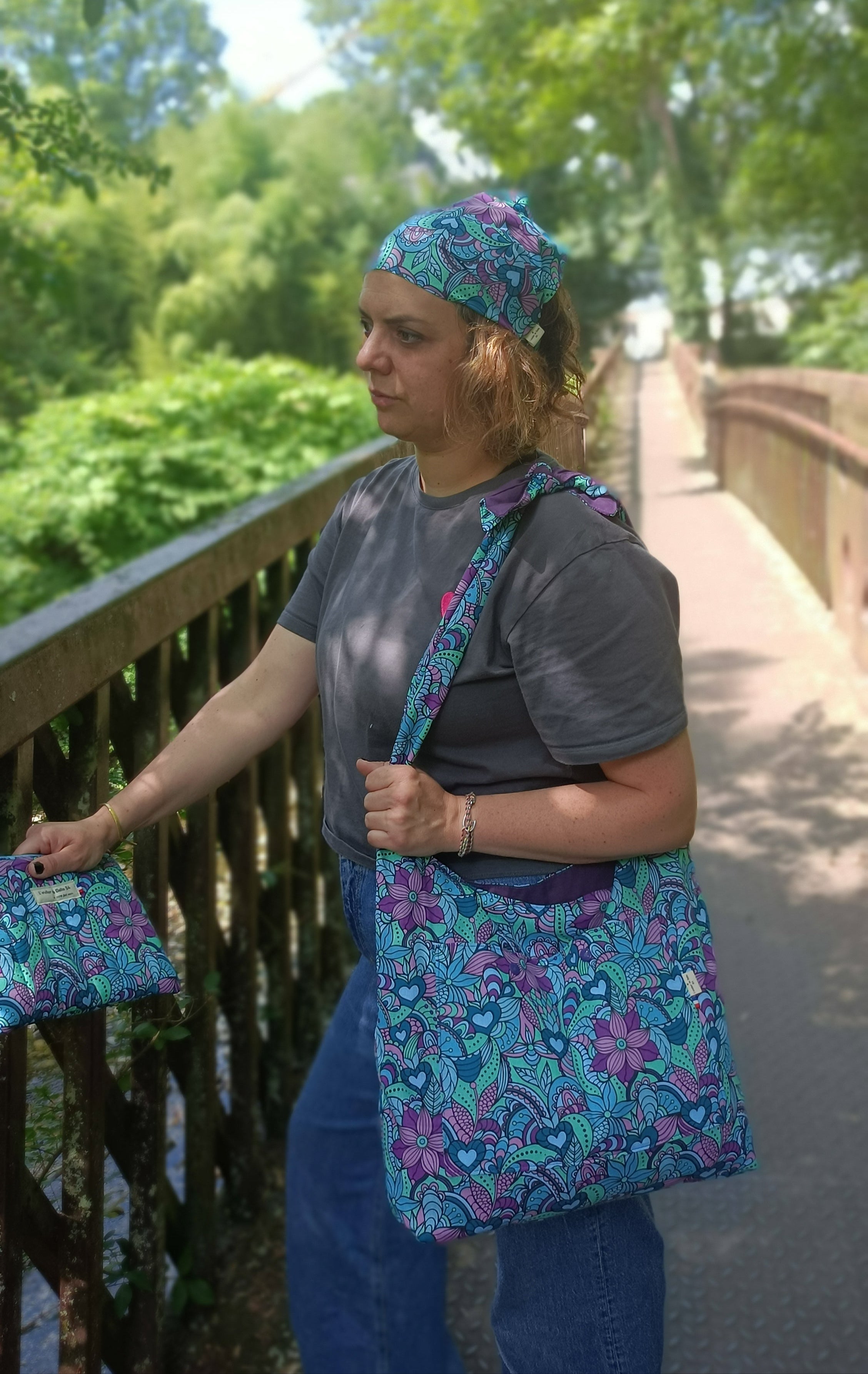 Sac bandoulière - BOHO - Orchidée bleu