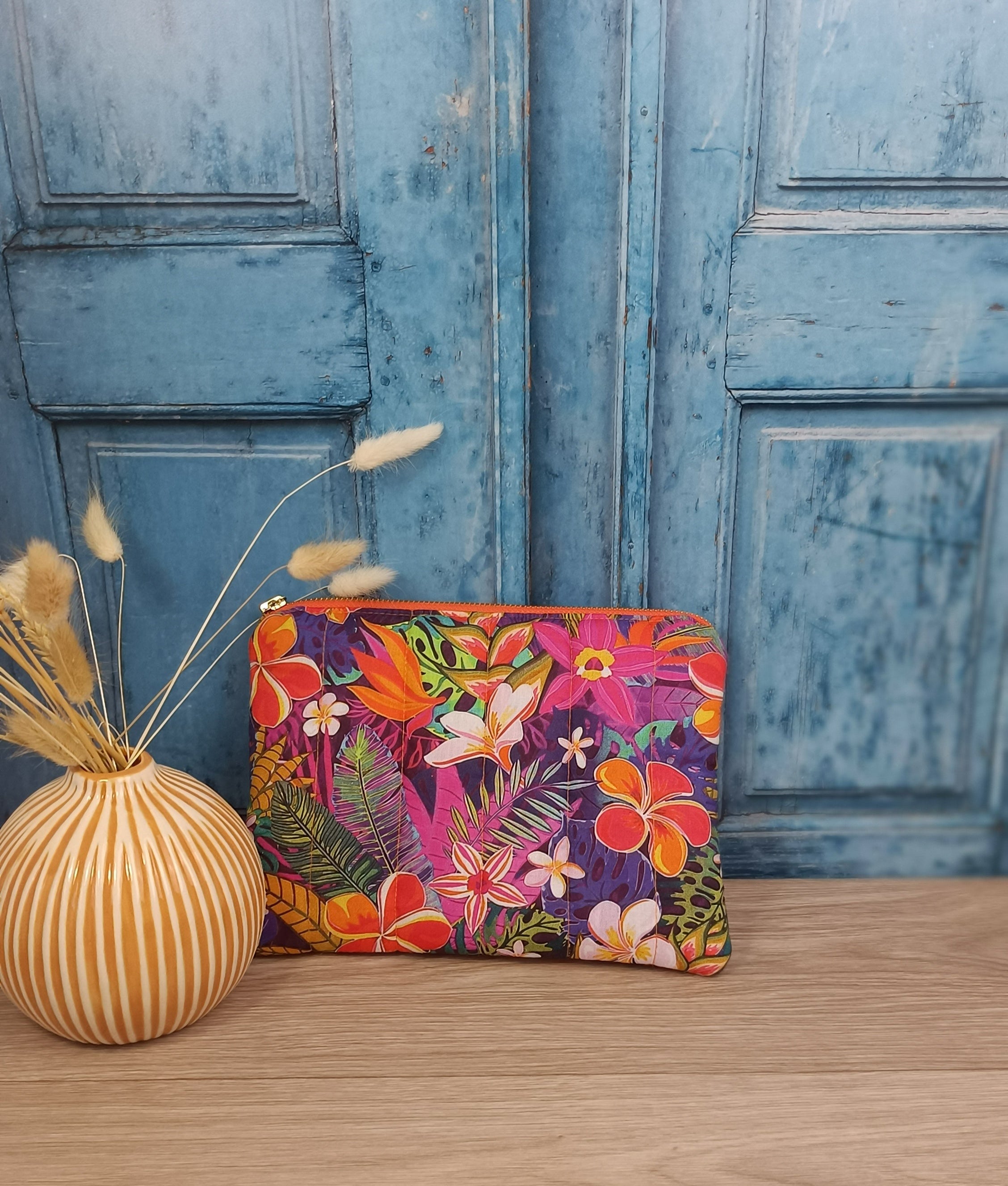 Pochette plate matelassé - BOHO - Tropicale