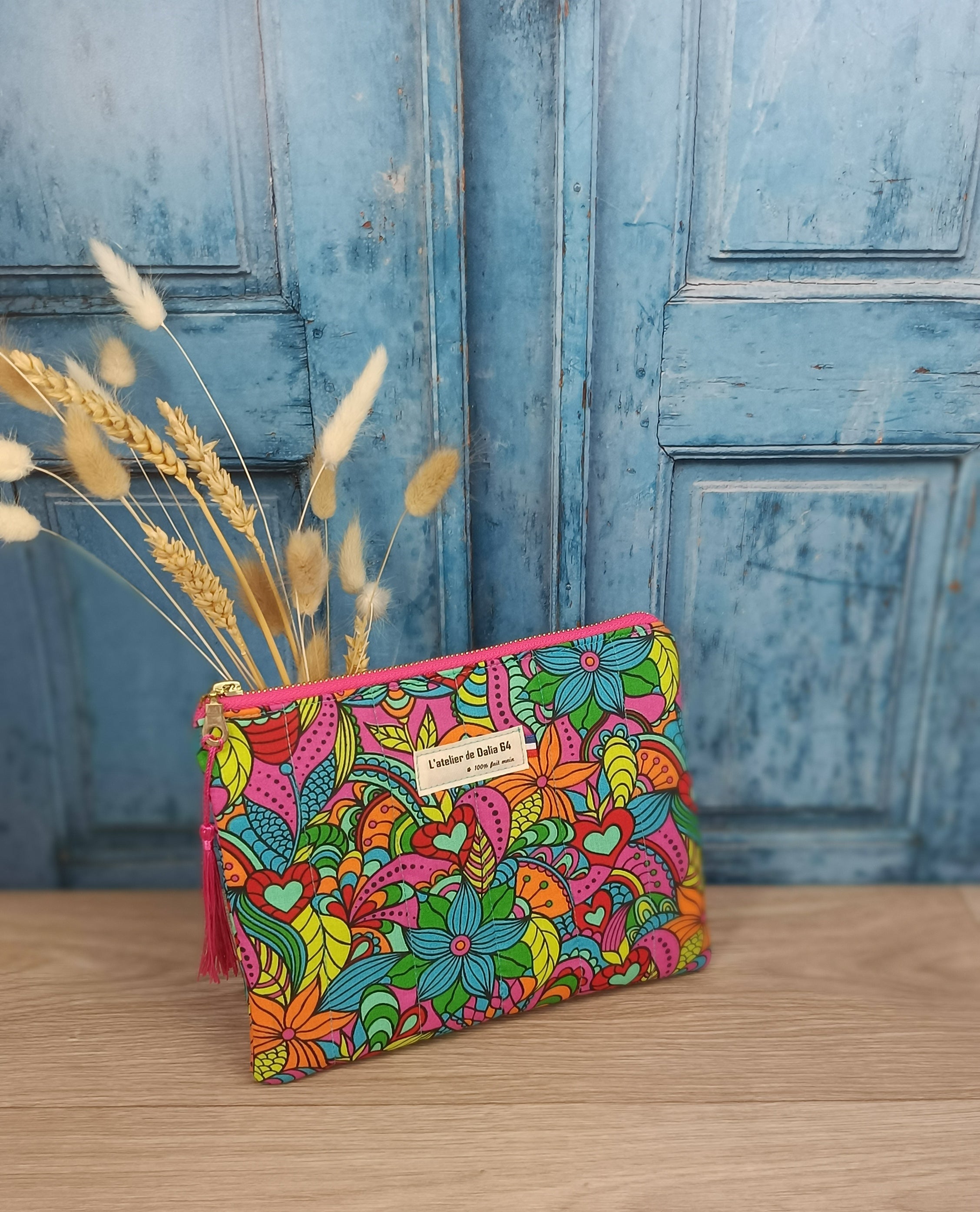 Pochette matelassé - BOHO -Orchidée multi