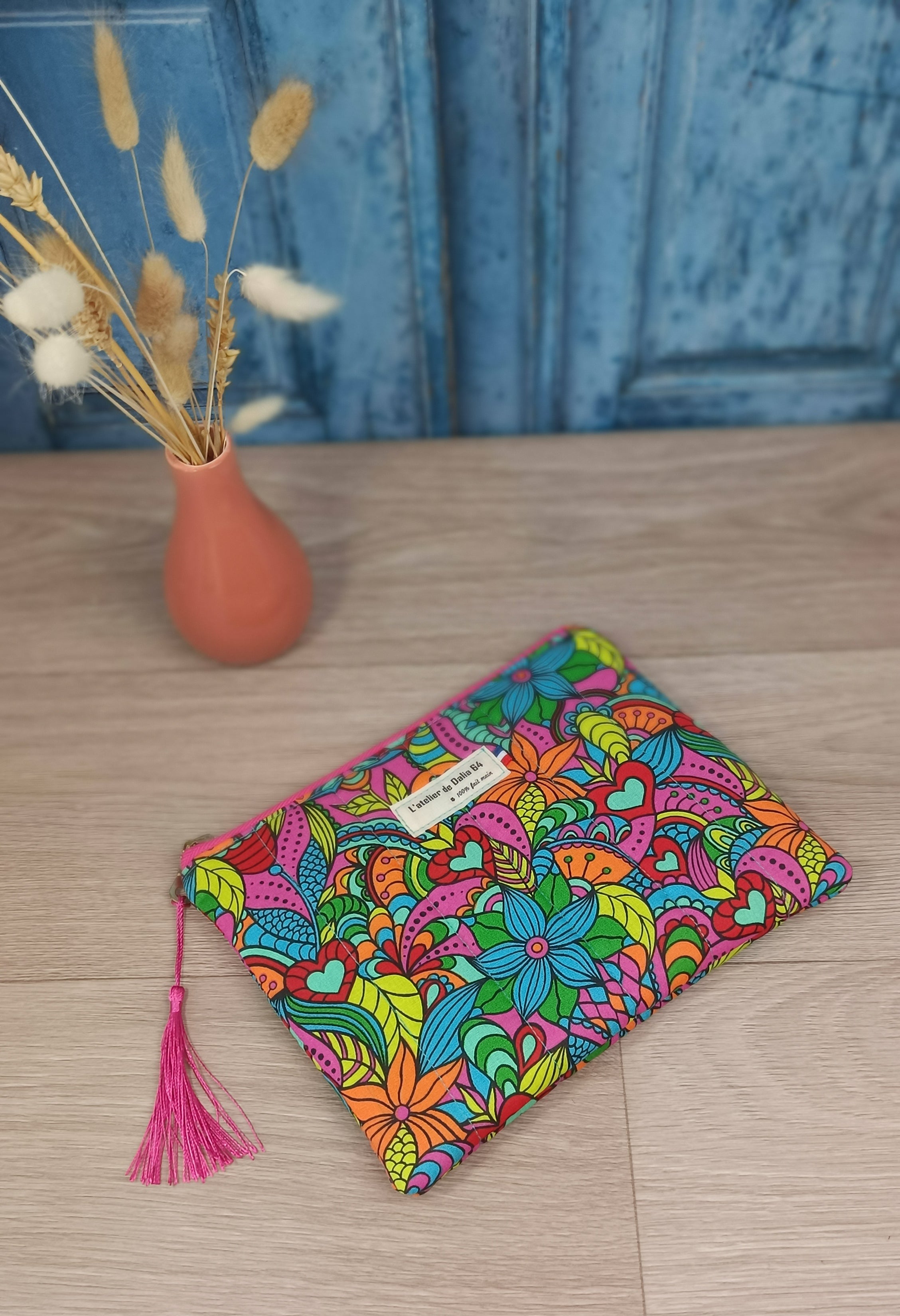 Pochette matelassé - BOHO -Orchidée multi
