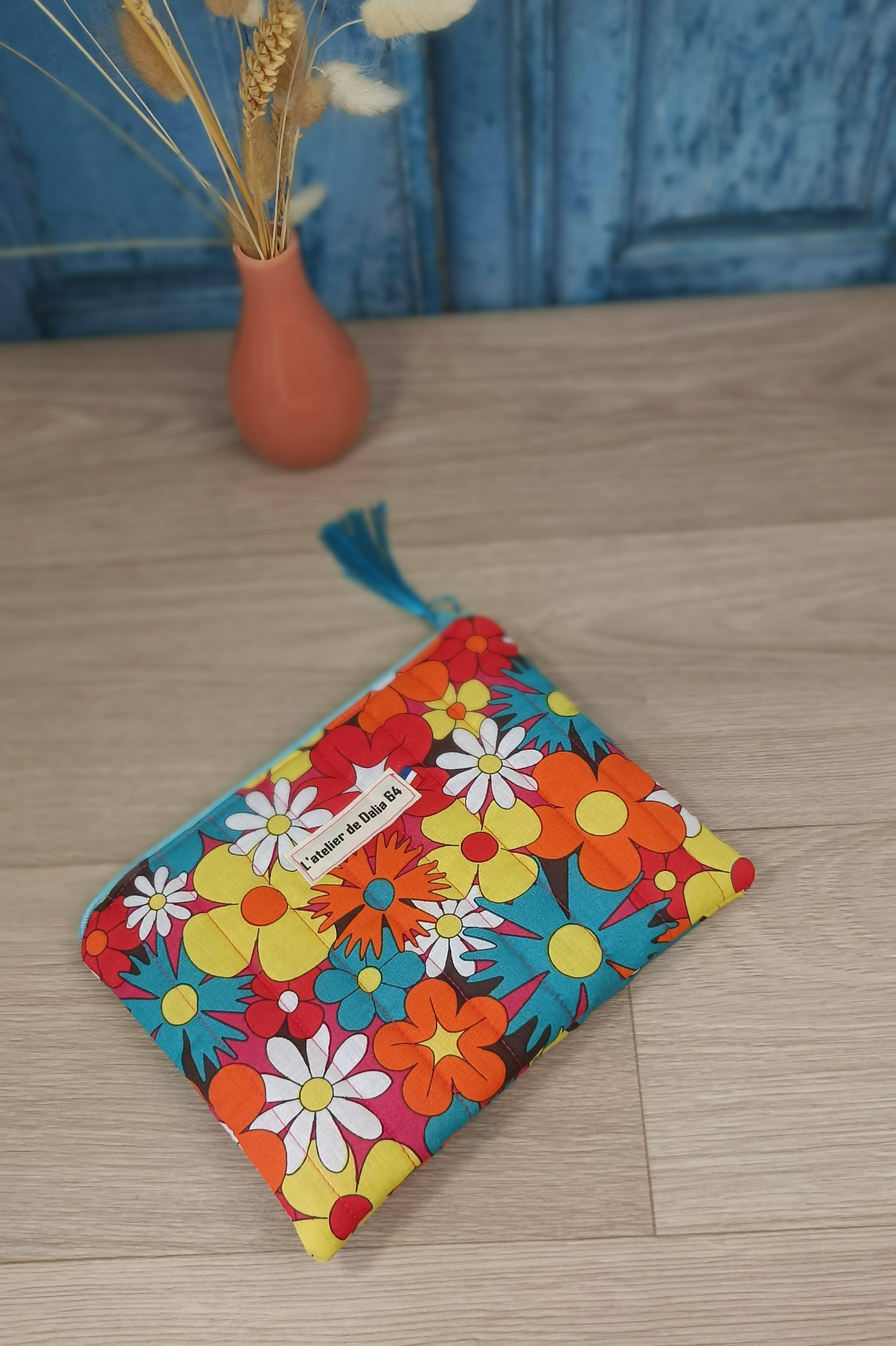 Pochette plate matelassé - BOHO - Fleurs xxl multi