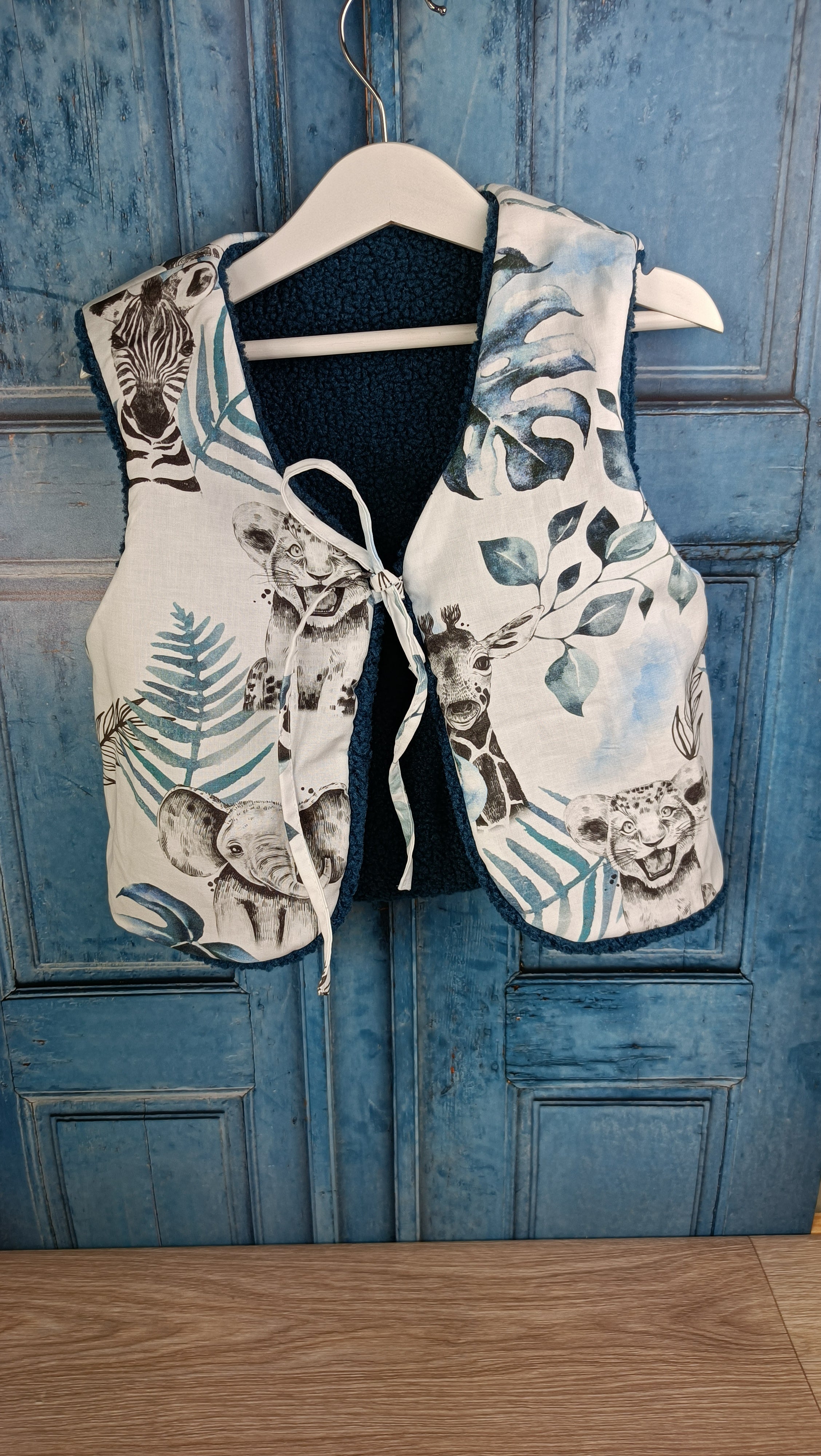 Gilet berger enfant/bébé réversible -Sherpa bleu indicolite - Tropicale bleu