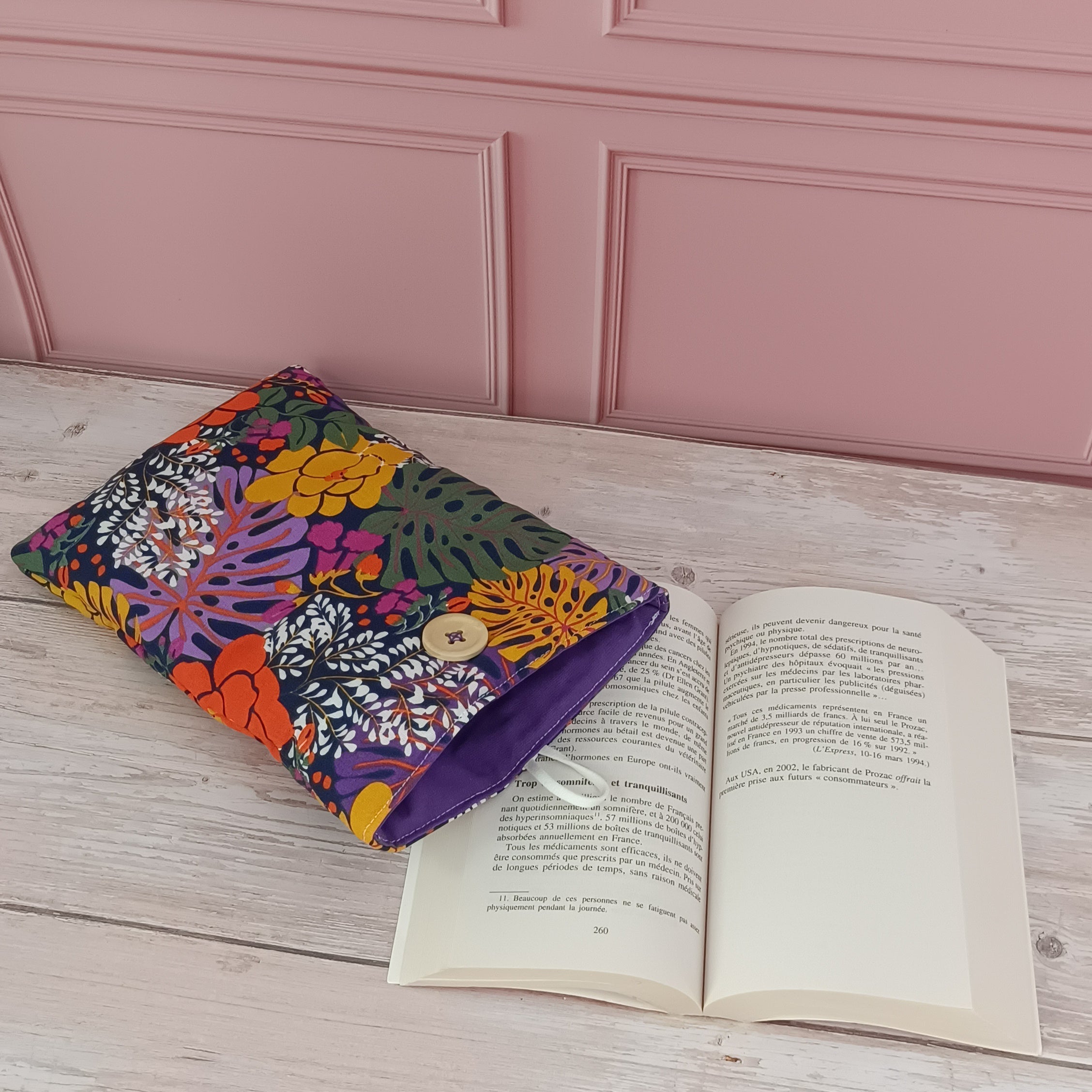 Pochette livre tissu fleurs  Floriane