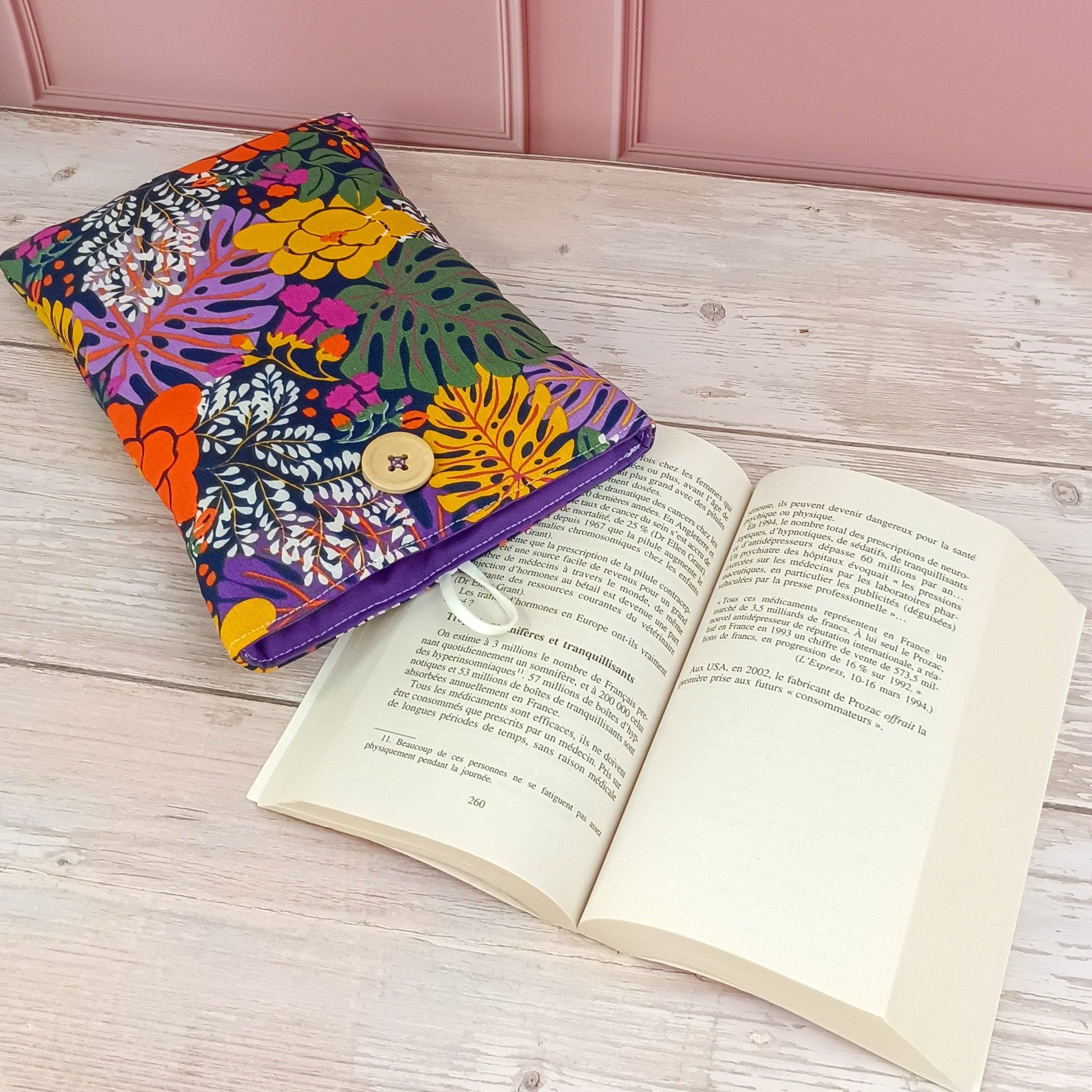 Pochette livre tissu fleurs  Floriane