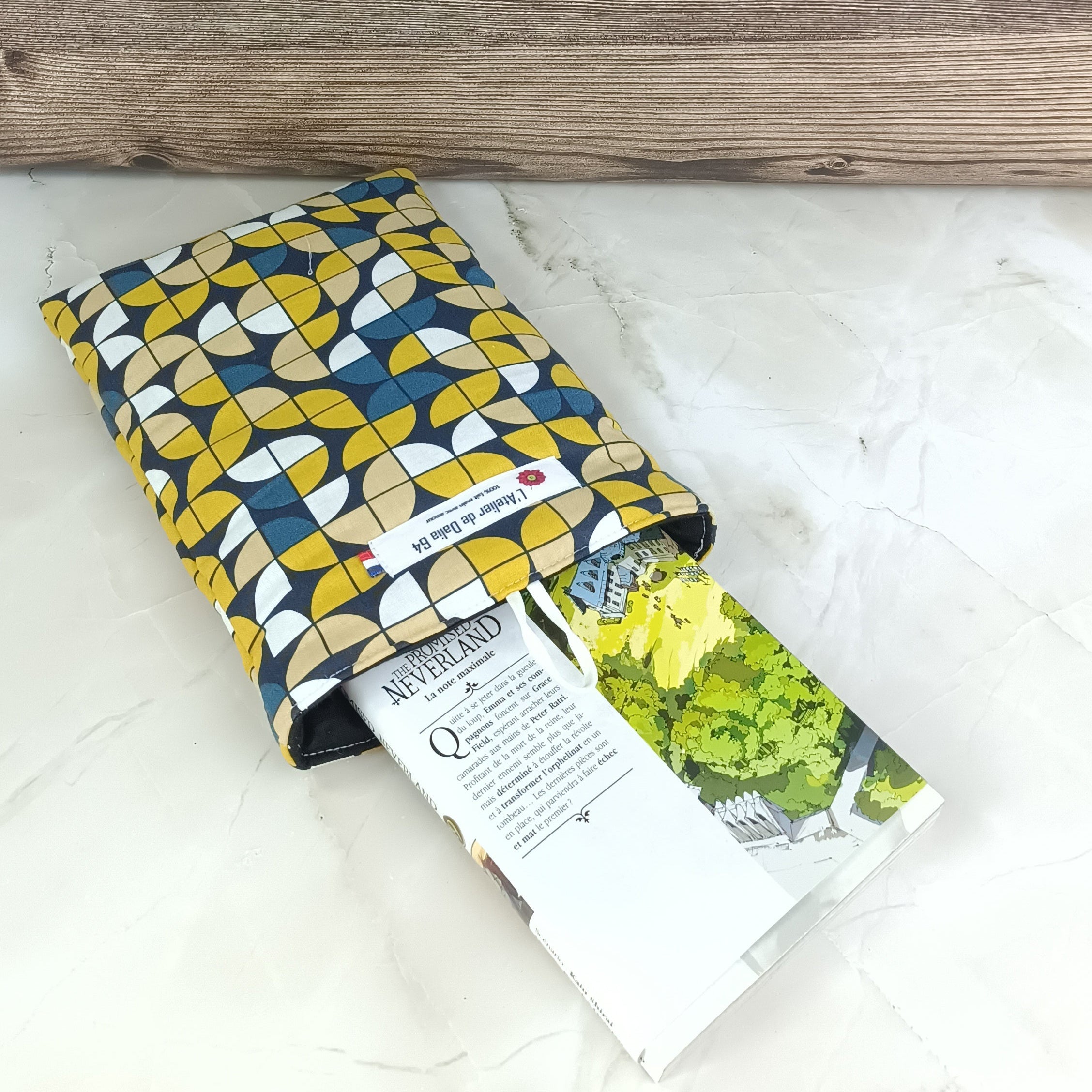Pochette livre tissu fleurs Twist jaune