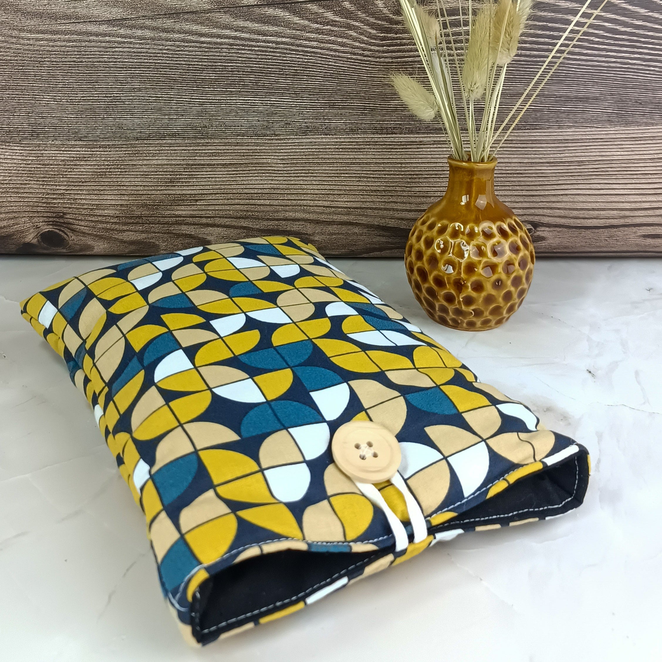Pochette livre tissu fleurs Twist jaune