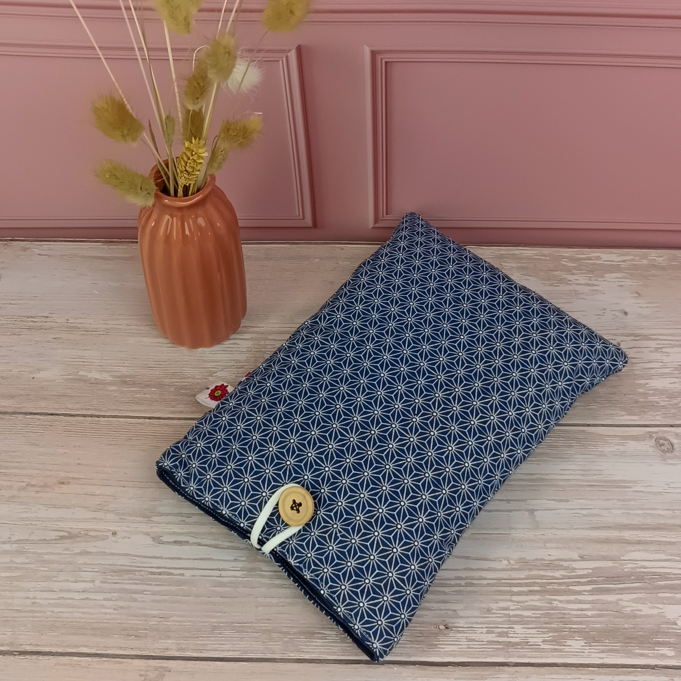 Pochette livre tissu saki bleu