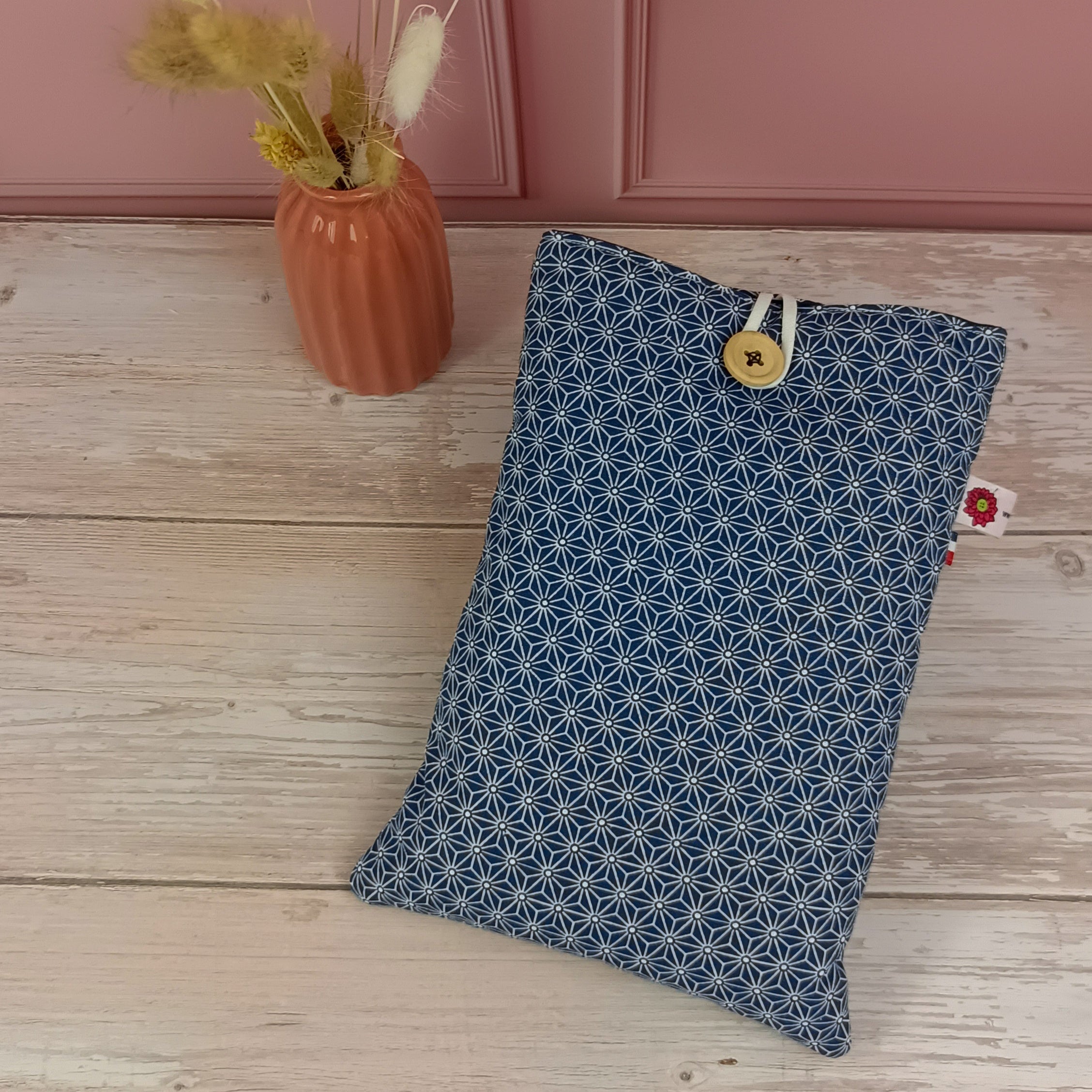 Pochette livre tissu saki bleu