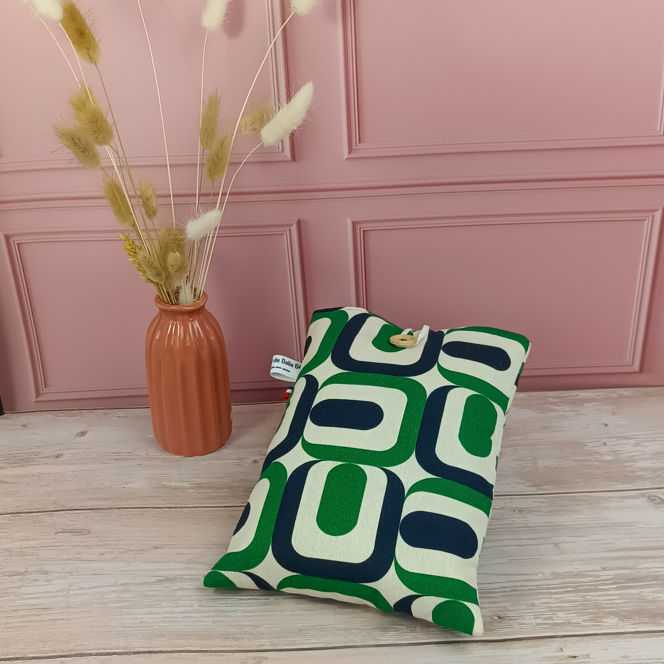 Pochette livre tissu seventies vert