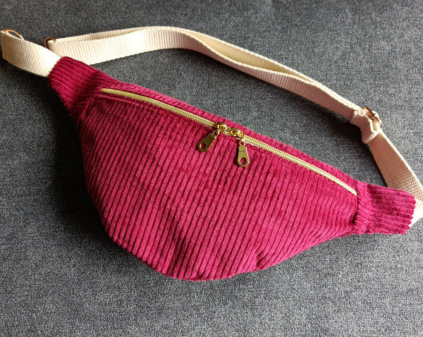 Sac banane - Collection velours côtelé - couleur dark pink