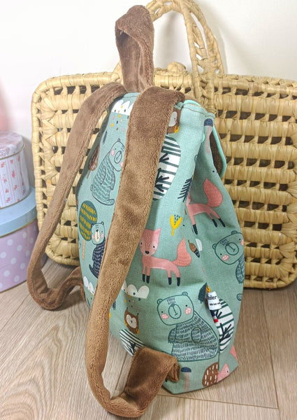 Sac à dos enfant - Minky lisse & Forêt verte