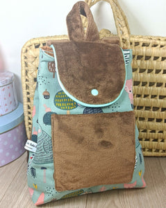 Sac à dos enfant - Minky lisse & Forêt verte