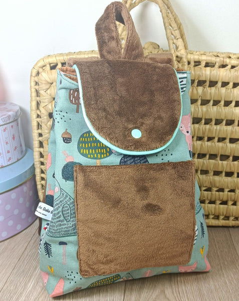 Sac à dos enfant - Minky lisse & Forêt verte