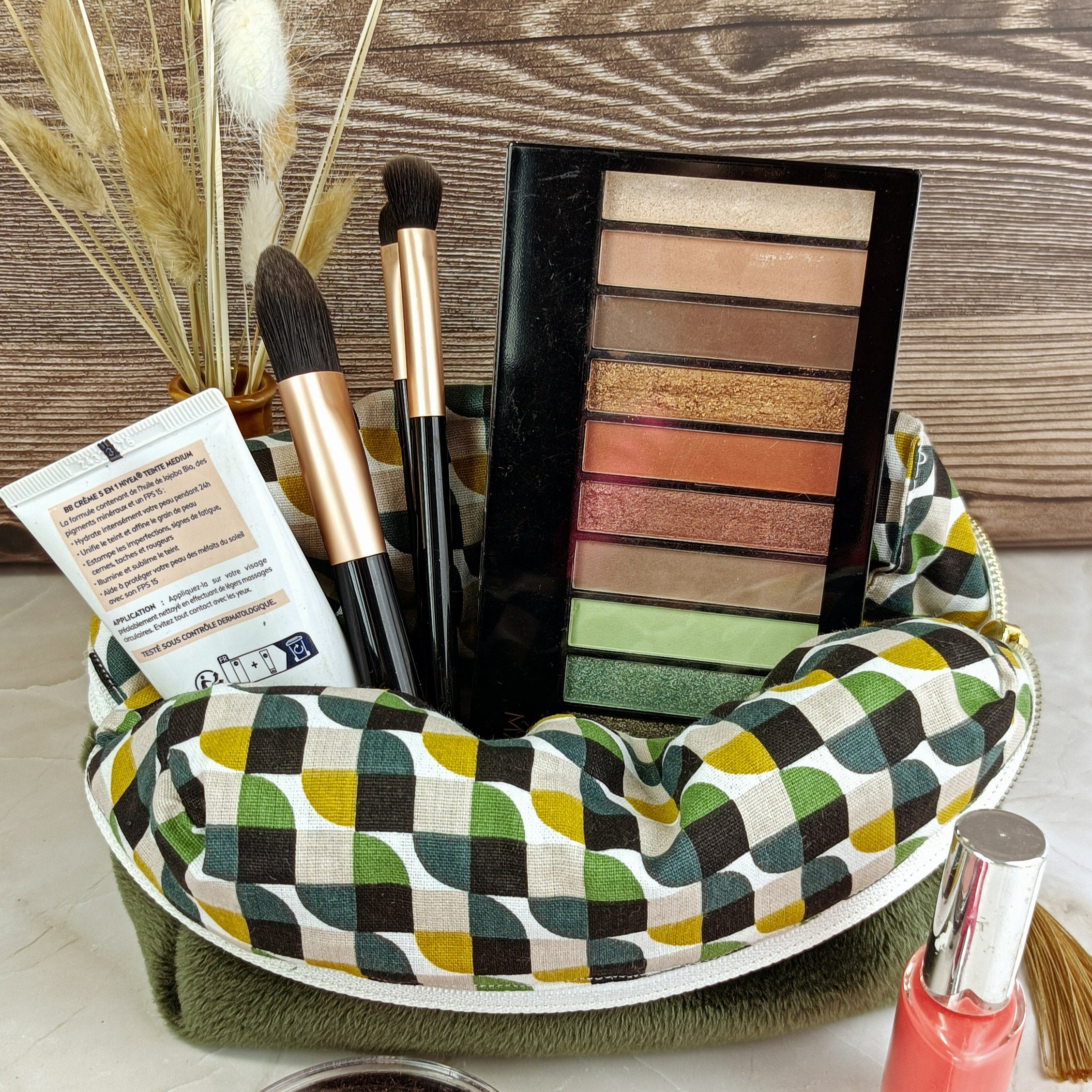 Trousse carrée minky mouse imprimé jopplin vert