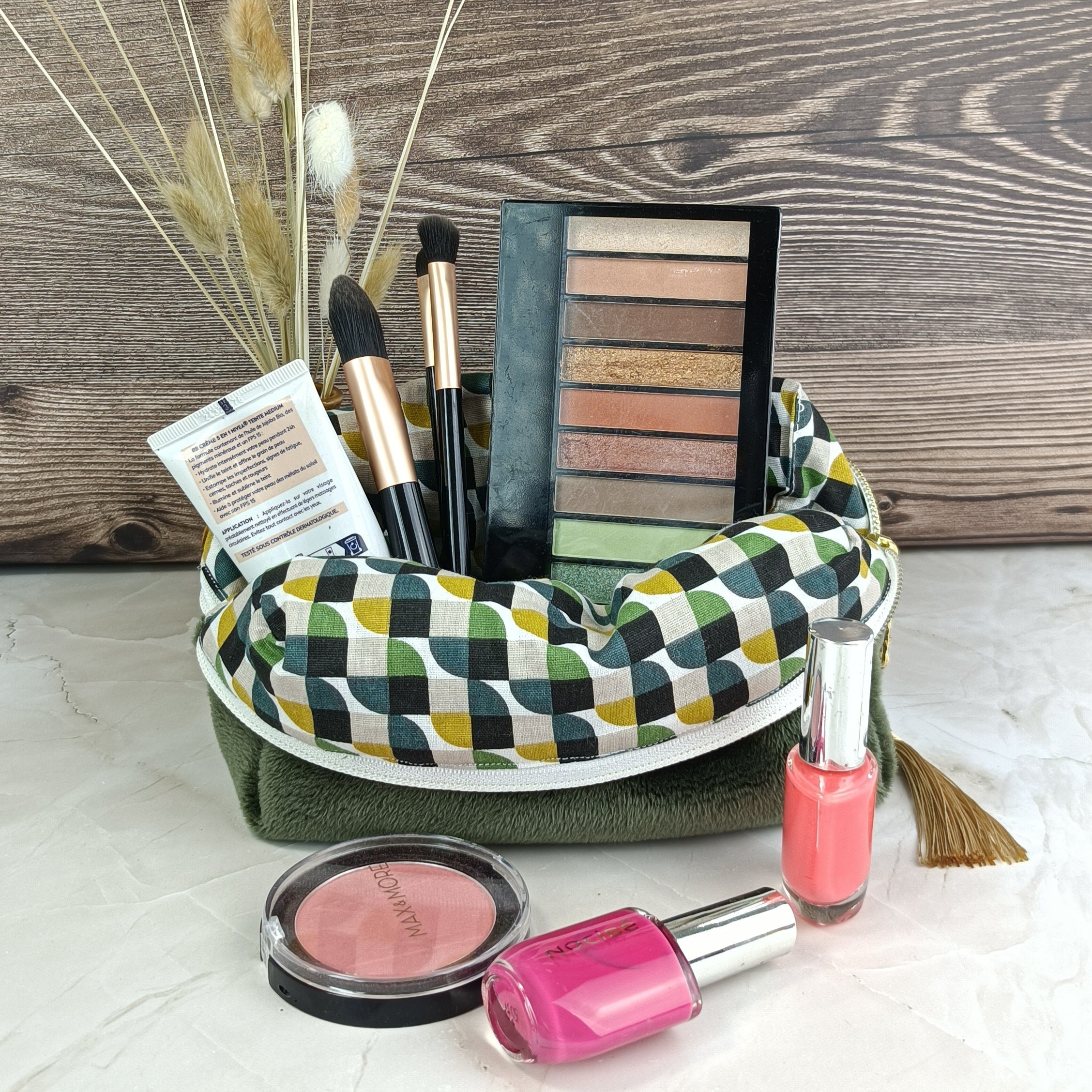Trousse carrée minky mousse imprimé jopplin vert