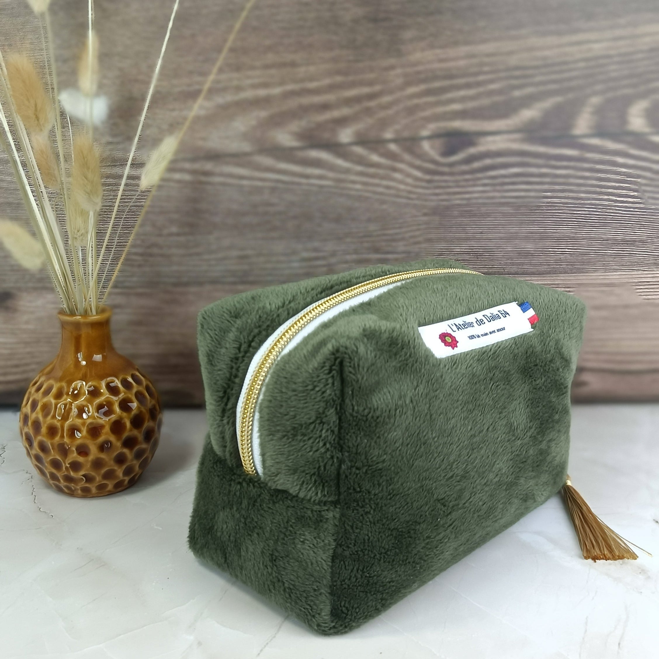 Trousse carrée minky mousse imprimé jopplin vert