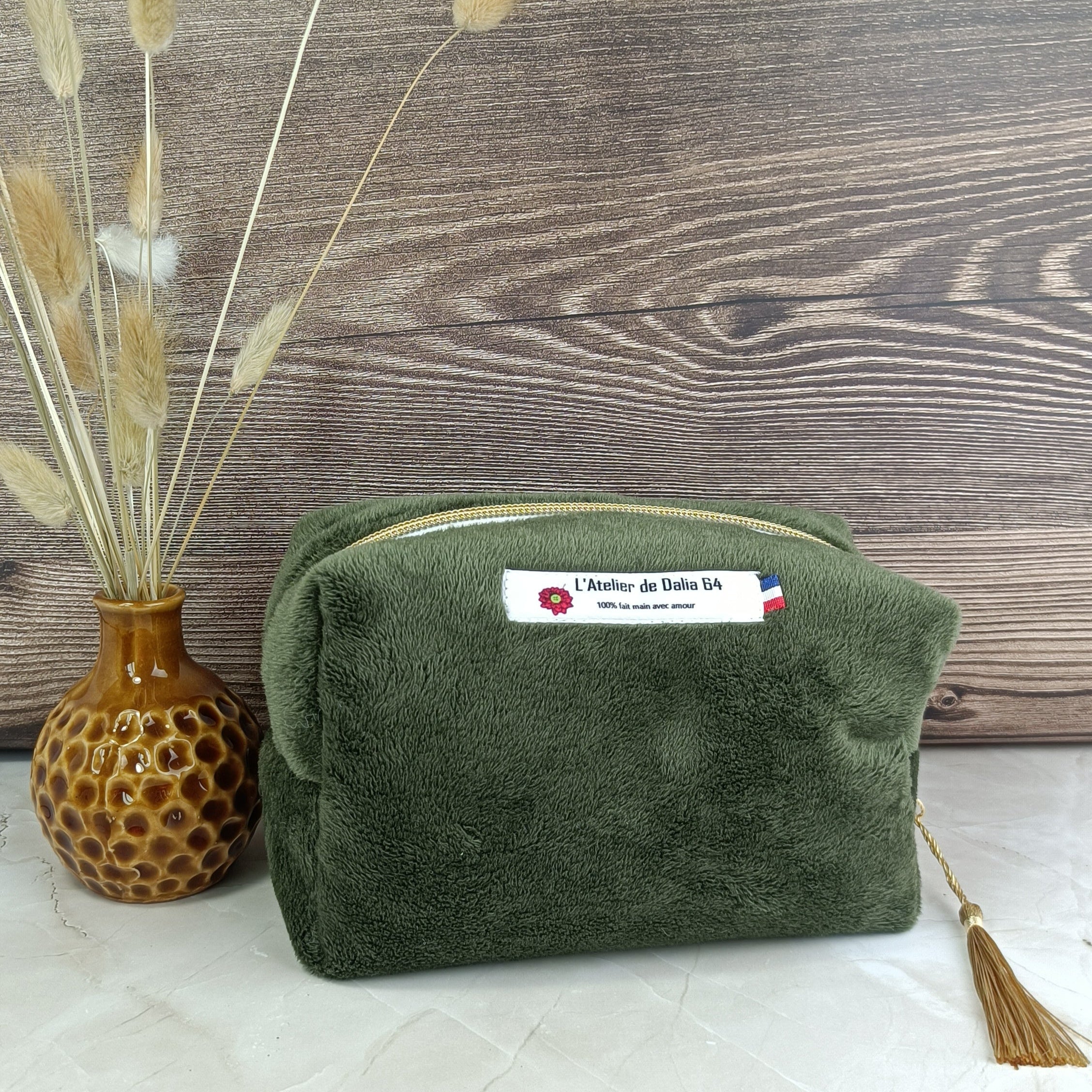 Trousse carrée minky mousse imprimé jopplin vert 