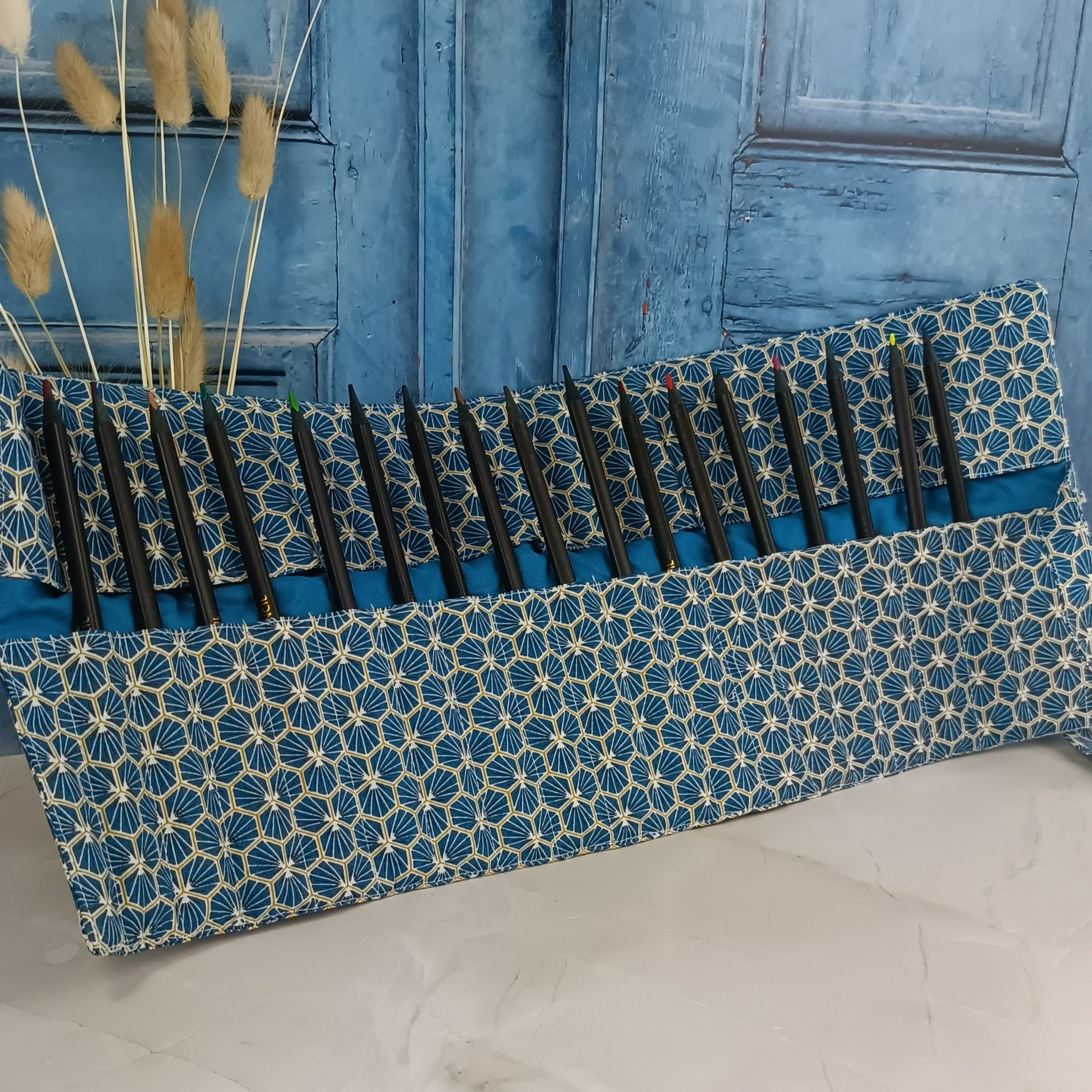 Trousse crayons ou feutres à rouler - Riad turquoise 