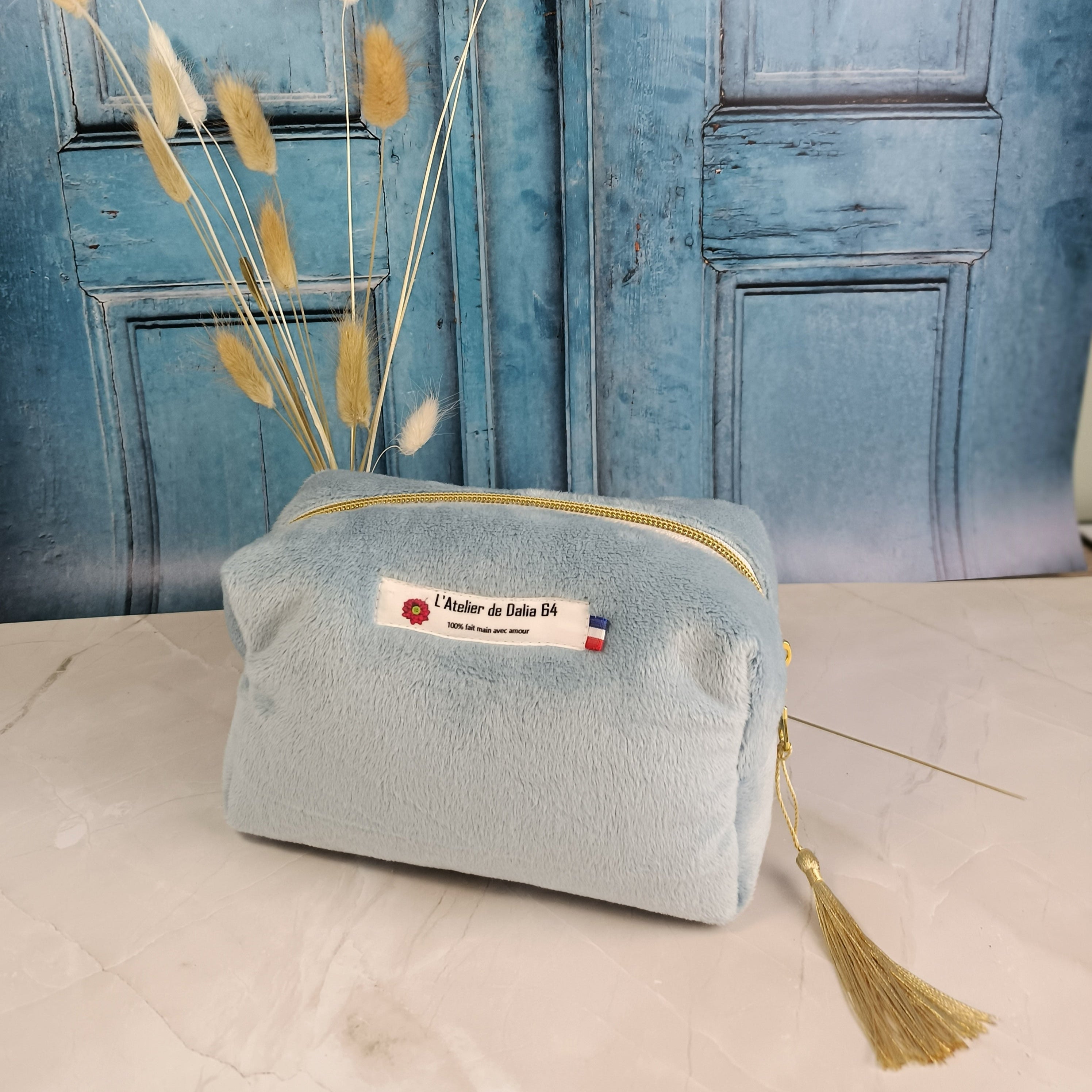 Trousse maquillage bleu imprimé riad bleu ciel 