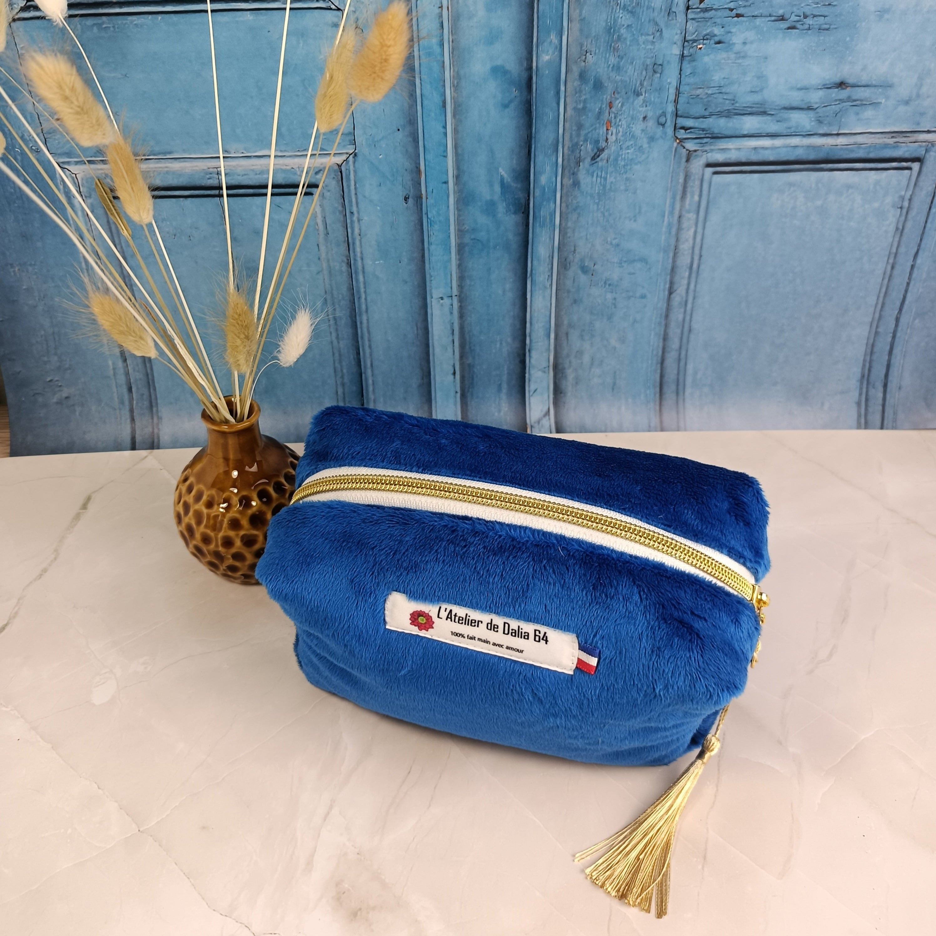 Trousse maquillage bleu roi imprimé riad bleu roi  