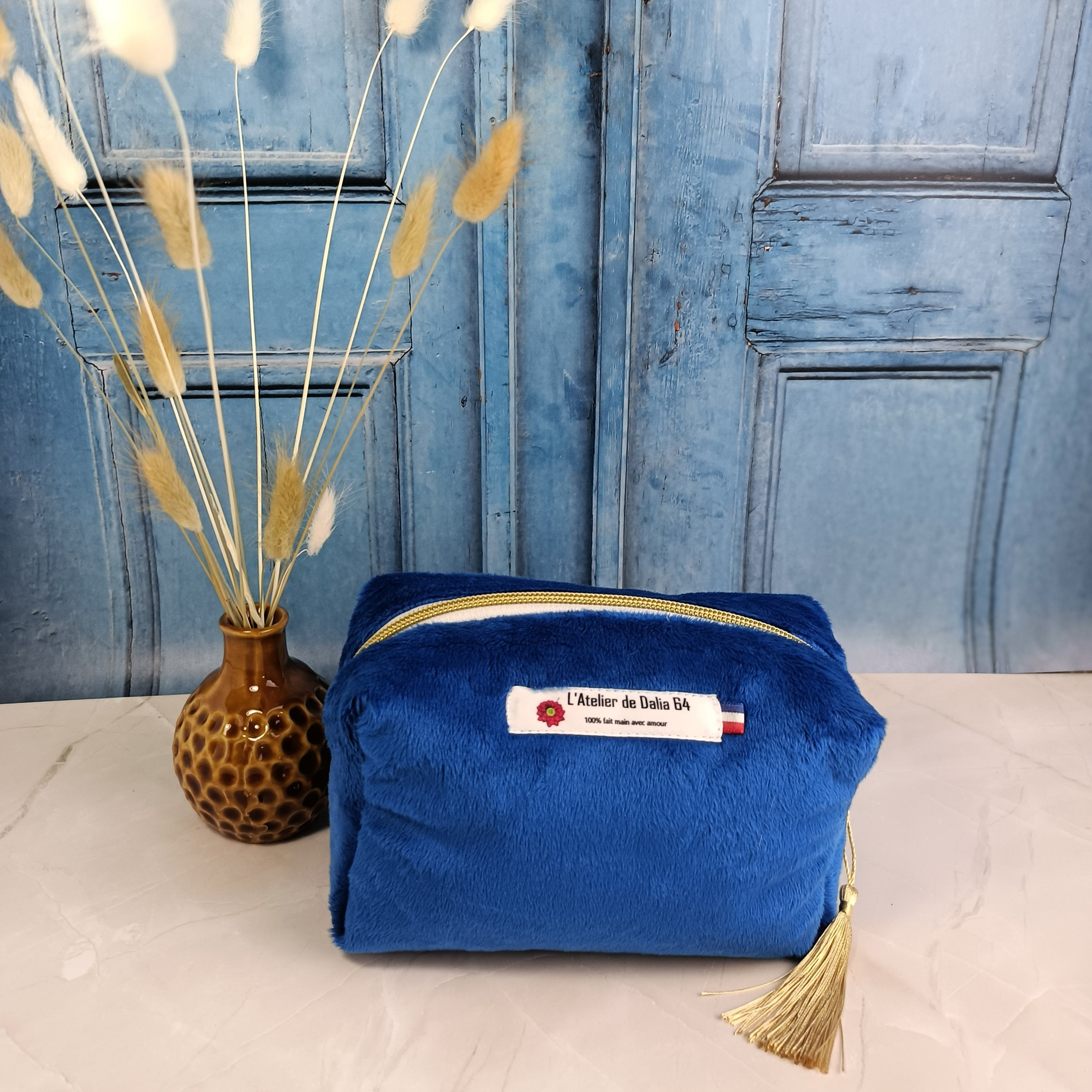 Trousse maquillage bleu roi imprimé riad bleu roi  