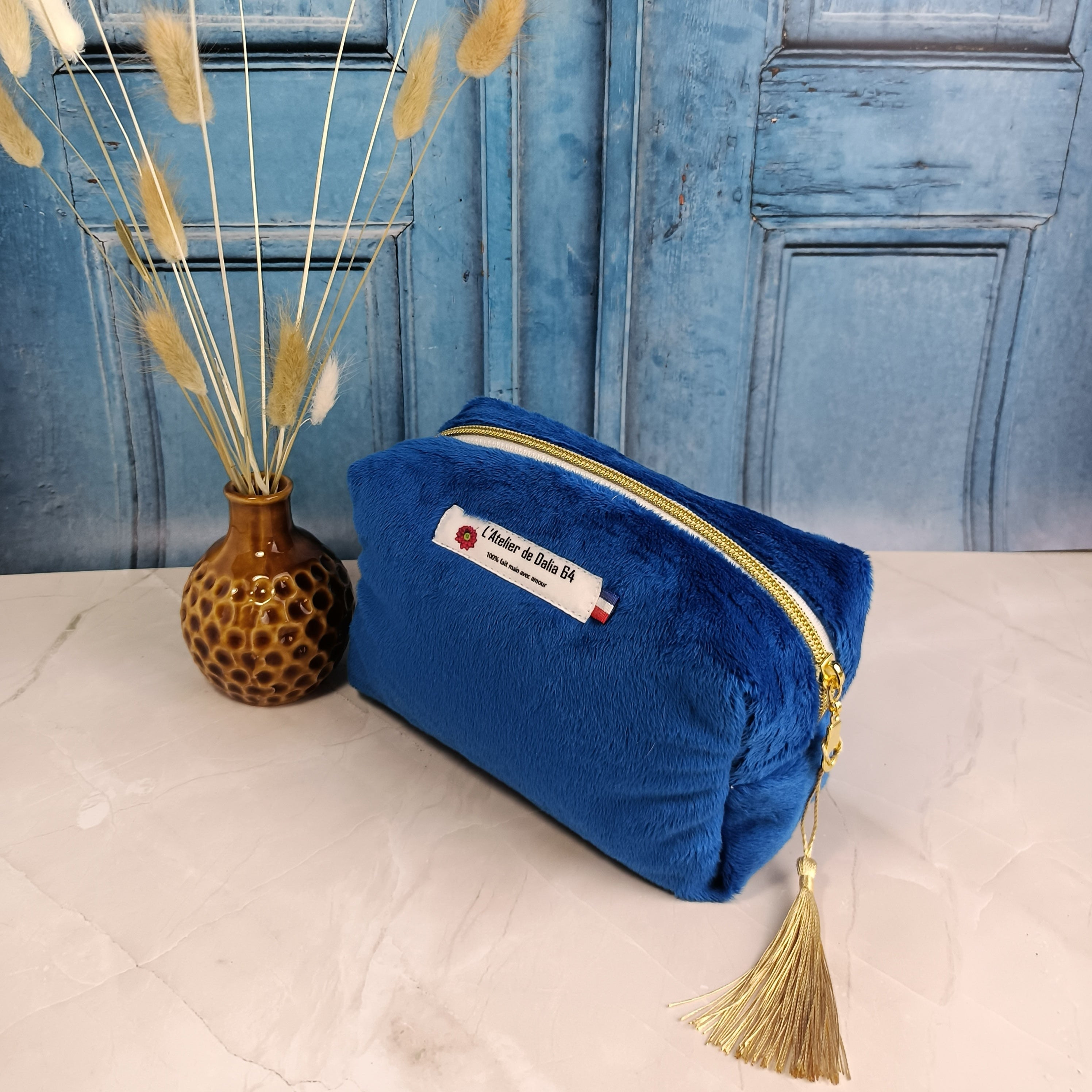 Trousse maquillage bleu roi imprimé riad bleu roi  