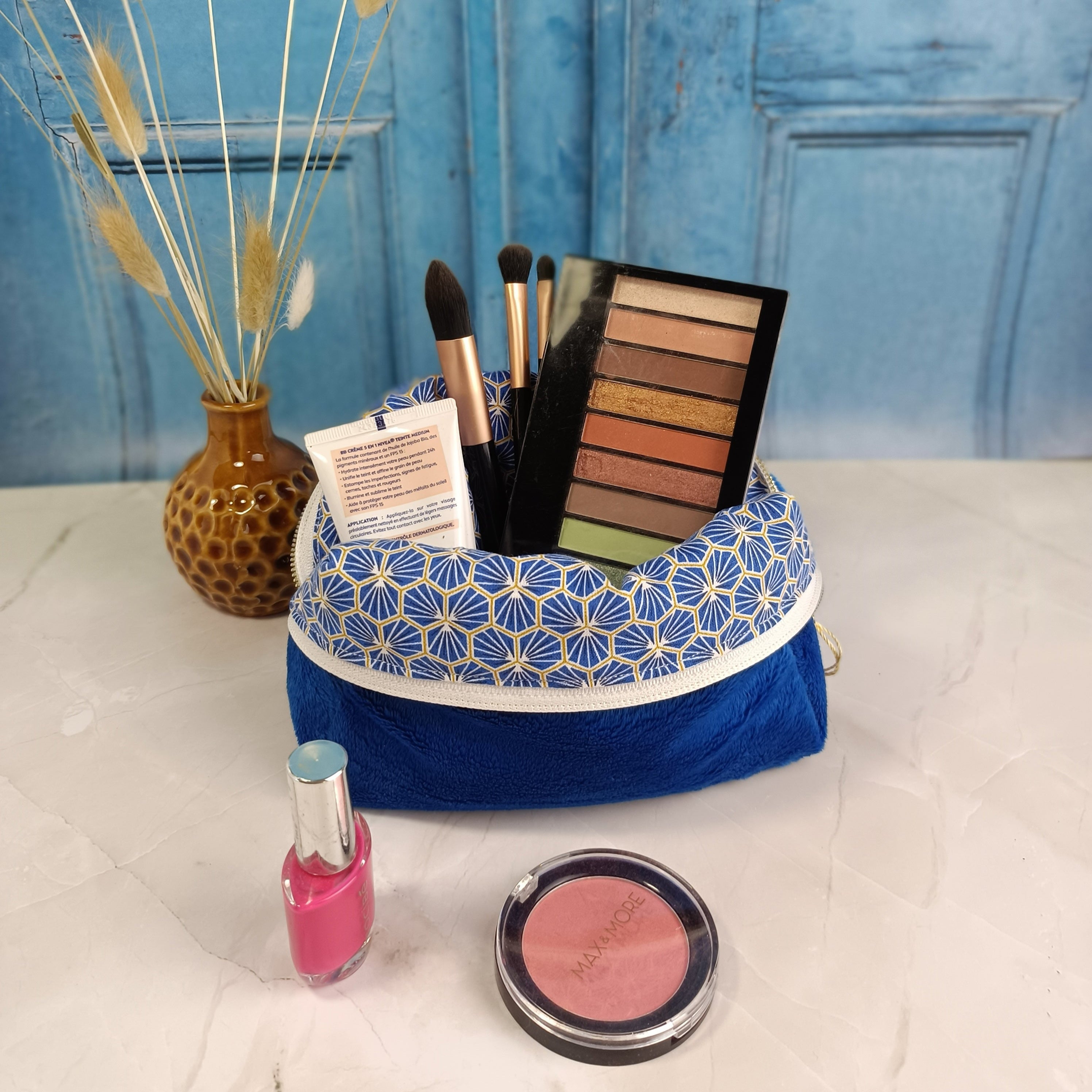 Trousse maquillage bleu roi imprimé riad bleu roi  
