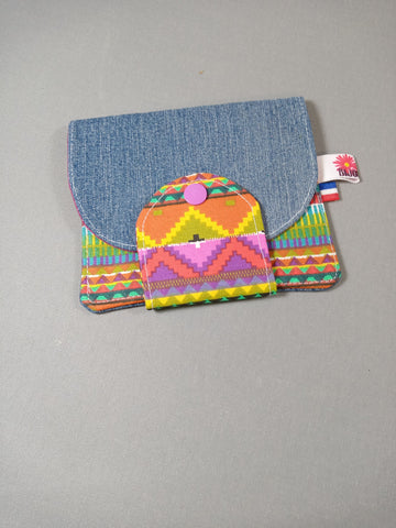 Porte carte - porte monnaie - imprimé aztèque & jeans