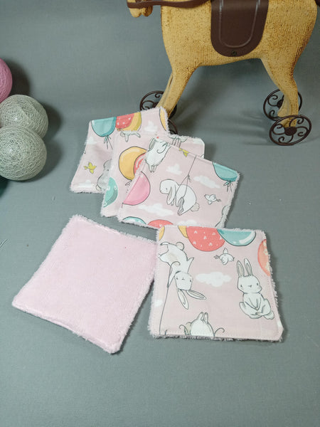 Lingettes bébé lavables - Lapin ballon rose- cadeau de naissance