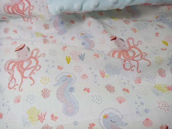 Couverture bébé - Hypocampe & poulpe - cadeau naissance