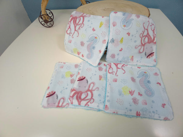 Lingettes bébé lavables - Hypocampe - cadeau de naissance
