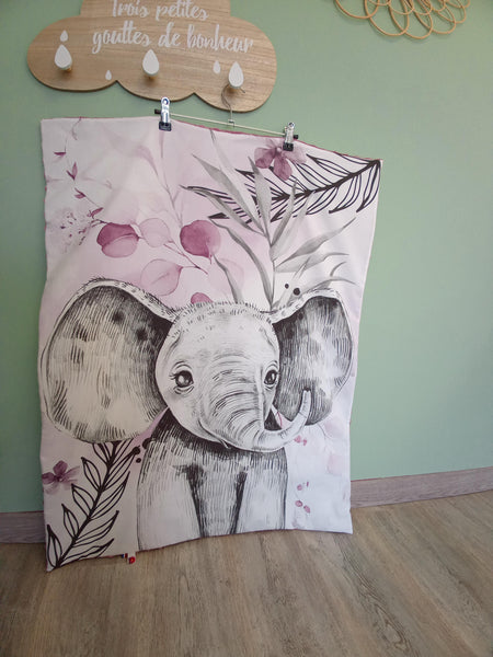 Couverture bébé - Panneau éléphant mauve - idée cadeau naissance