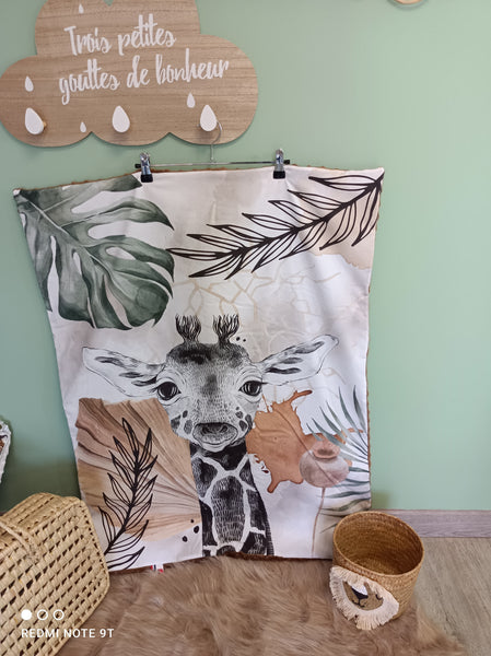 Couverture bébé - Panneau girafe Savane africaine - idée cadeau naissance