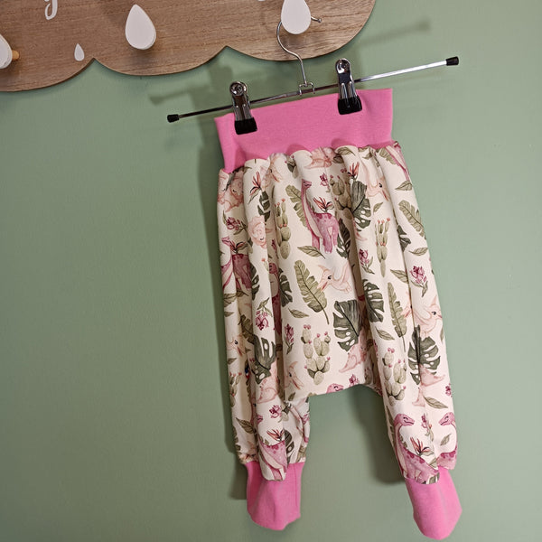 Sarouel pantalon bébé  - Dinosaure rose
